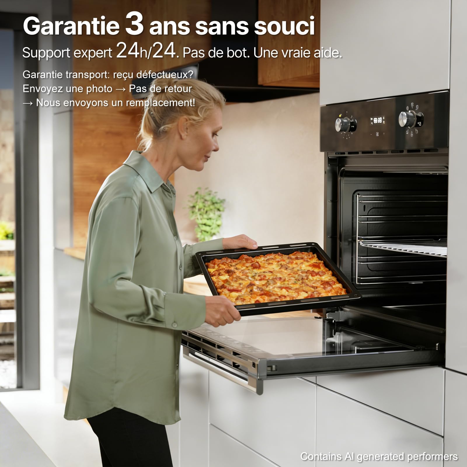 Four encastrable 60 cm, capacité 70 L, noir | chaleur tournante 4D, 8 modes de cuisson, chauffe rapide, minuterie et sécurité enfant, classe énergétique A, garantie 3 ans