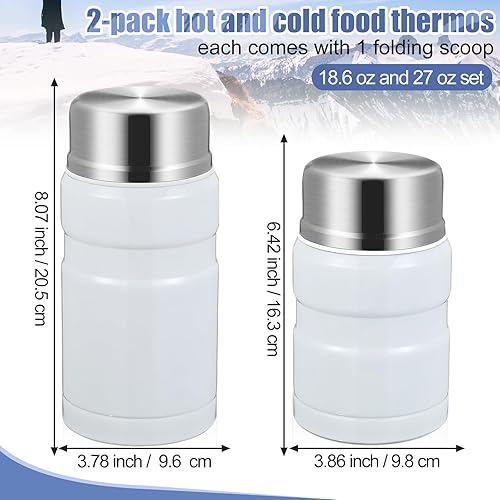 Miniatura 2 de Hushee Paquete de 2 tarros de alimentos aislados de 27 onzas y 18.6 onzas, lonchera térmica al vacío de acero inoxidable con tapa y cuchara plegable