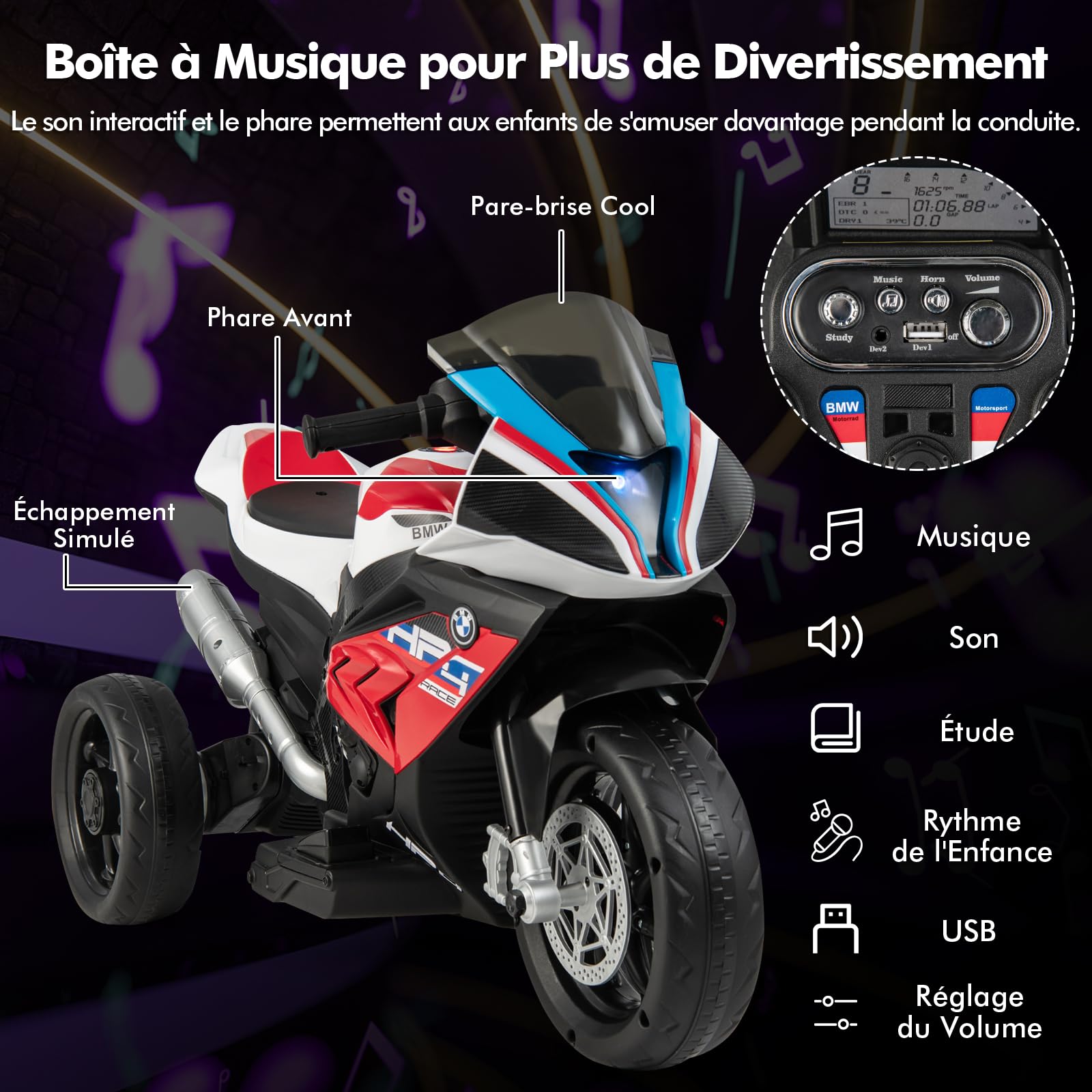 GOPLUS BMW Moto Electrique Enfants 6V avec 2 Roues d’Entraînement, Voiture Porteur Electrique Enfants avec Phares, Musique, 3KM/H Charge 30 KG, pour Garçons Filles 3-8 Ans(Rouge)