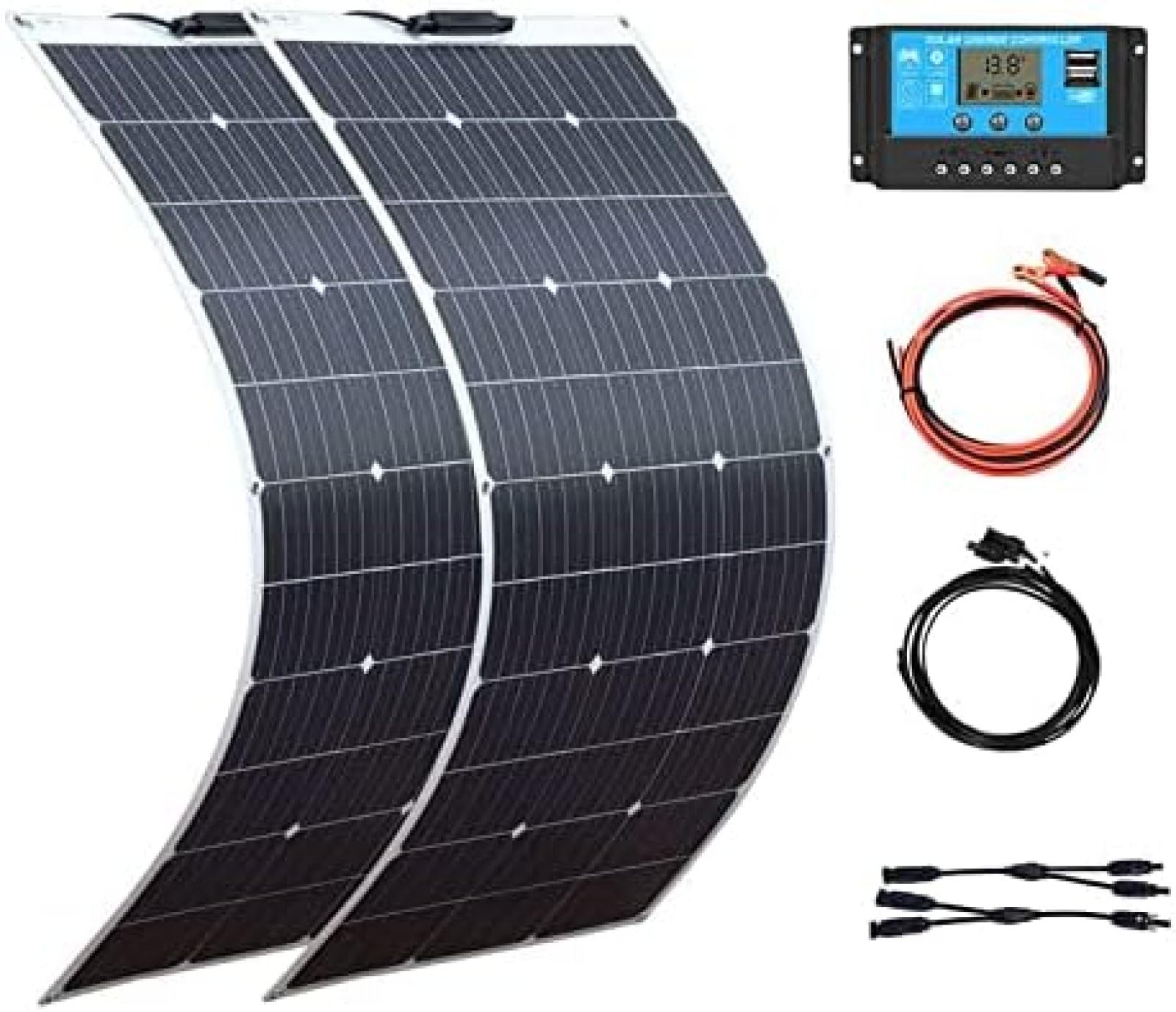 Panel De Energía Fotovoltaica 500W 2PCS Paneles Solares, Paneles Solares Flexibles con Accesorios, Módulo De Alta Eficiencia Cargador De Energía Fotovoltaica, para Viajes En Autocaravana,Bonny369