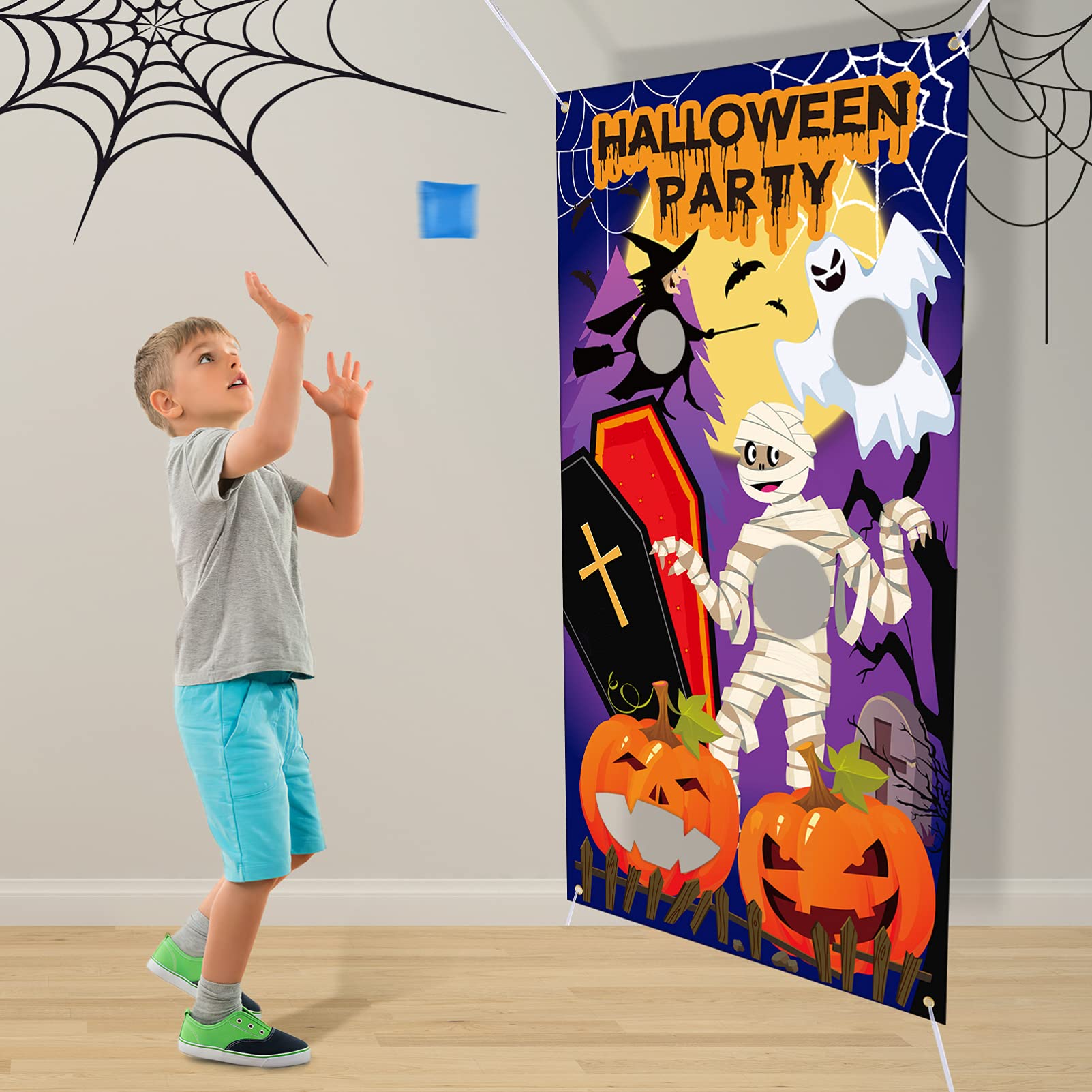 YARNOW Halloween Games Halloween Party Toss Game Set Toss Game Banner with 4 Bean Bags Carnival Bean Bag Throwing Kit Party Supplies - Image 3