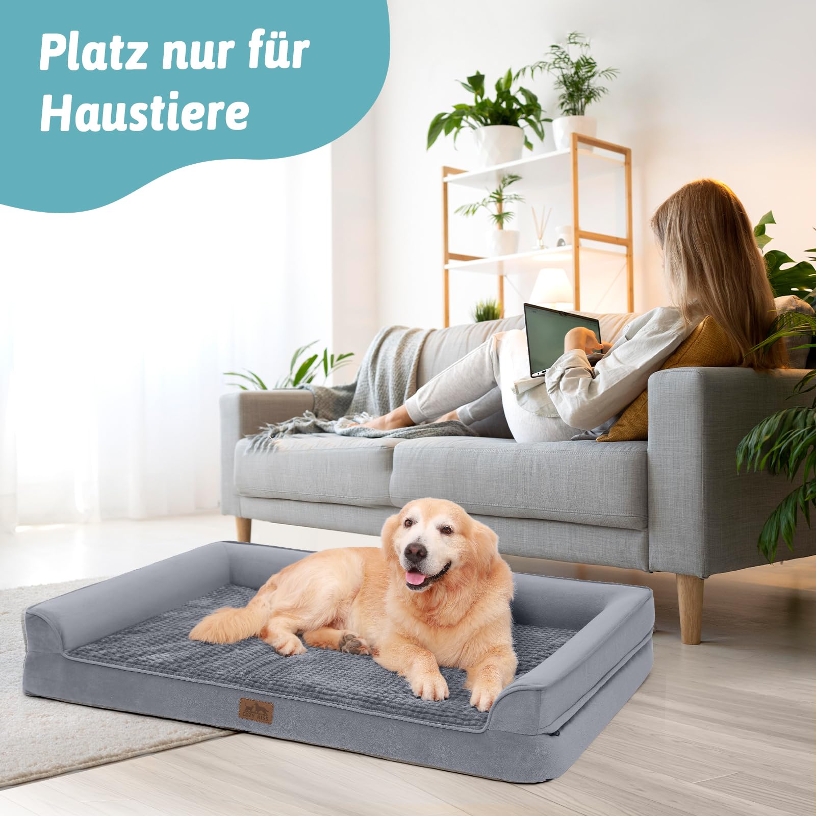 COZY KISS Ortho Hundesofa L,stützend,wasserdicht,rutschfest,Grau-U | abnehmbar und wasserfest