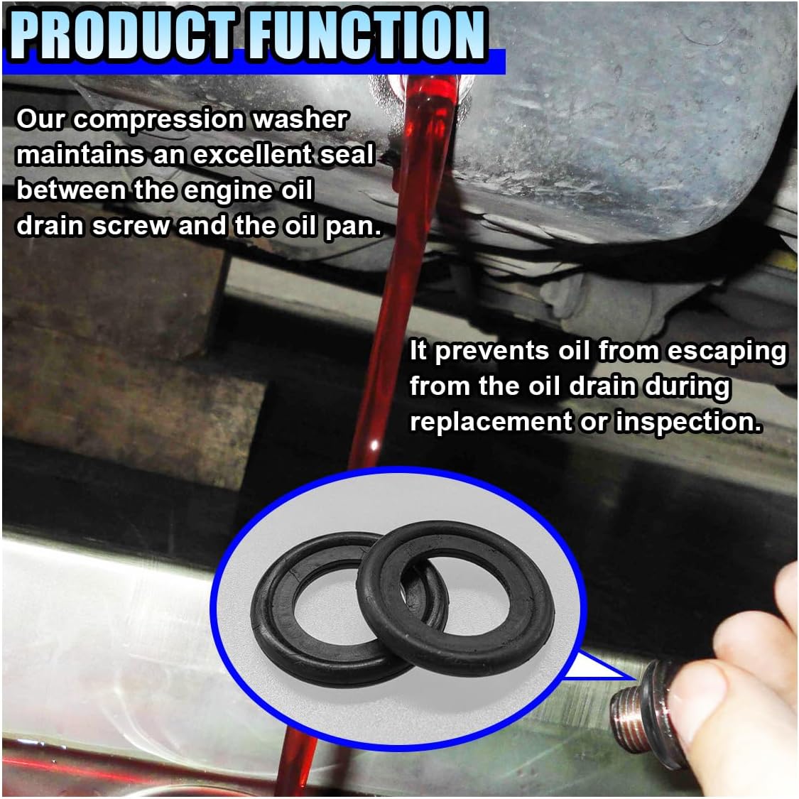 10PCS Oil Drain Plug Gasket, M12 Rubber Car Sealing Gasket Replacement for OEM#12616850, Engine Oil Pan Crush Washers for Ford, Landrover, Volvo (M12)