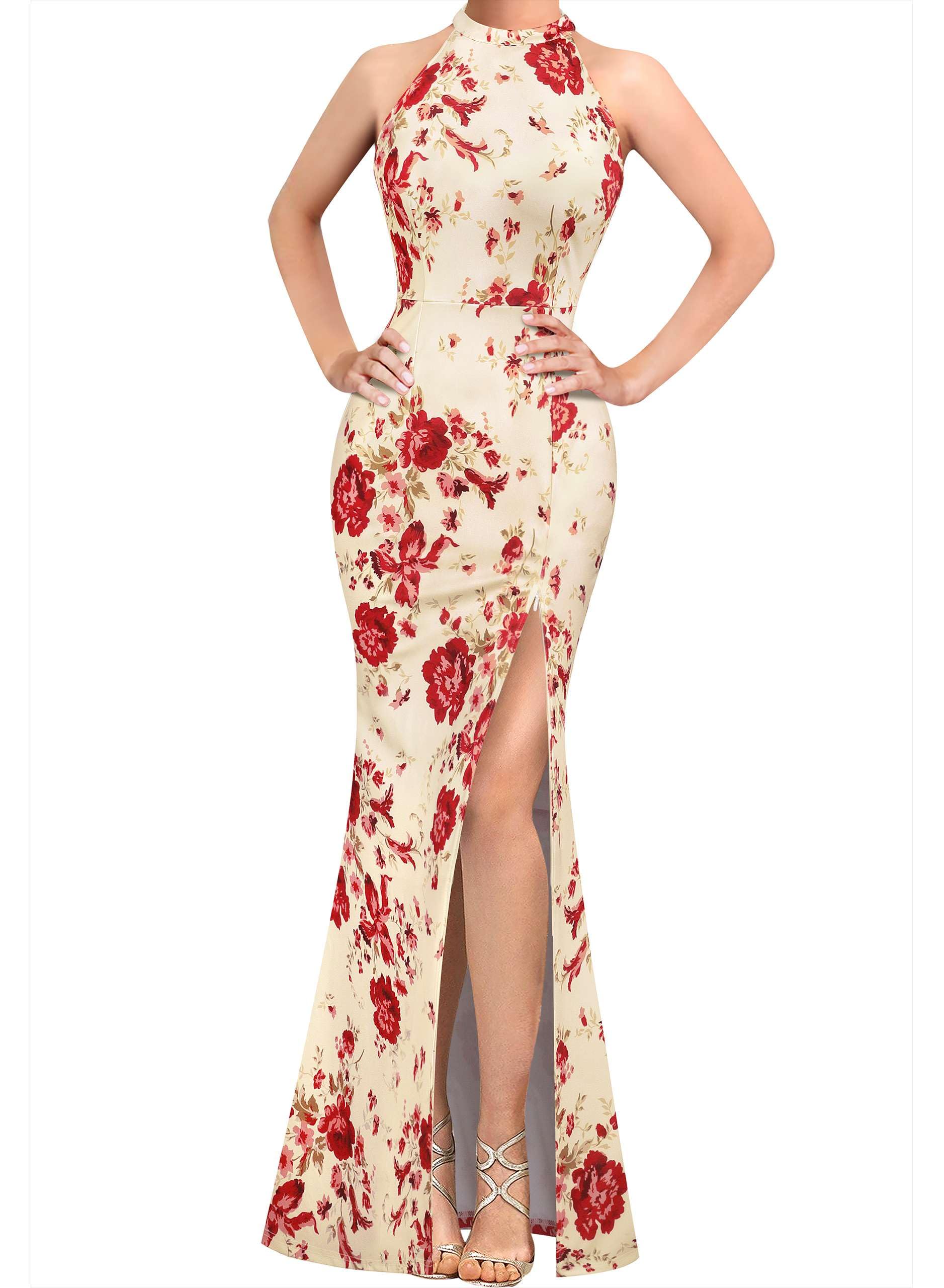VFSHOW Womens Halter Formal Prom Gala Wedding Guest Maxi Dress Evening Gown