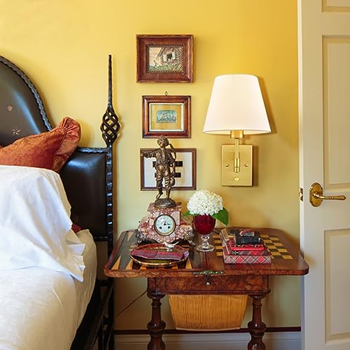 Miniatura 2 de SAMTEEN Juego de dos apliques de pared dorados enchufables de latón con brazo oscilante de latón con cable enchufable, luz de montaje en pared para