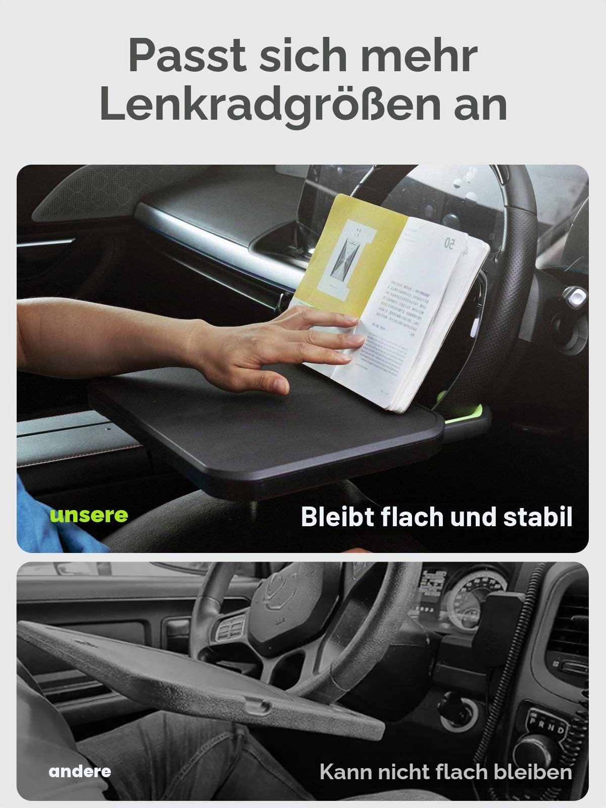SAIJI Lenkradtisch mit ausziehbarem Lenkradschlitz, Auto-Esstablett mit kratzfester Silikonauflage für das Lenkrad, Auto-Tisch zum Essen mit Getränkehalter, multifunktionales Autozubehör für Reisen