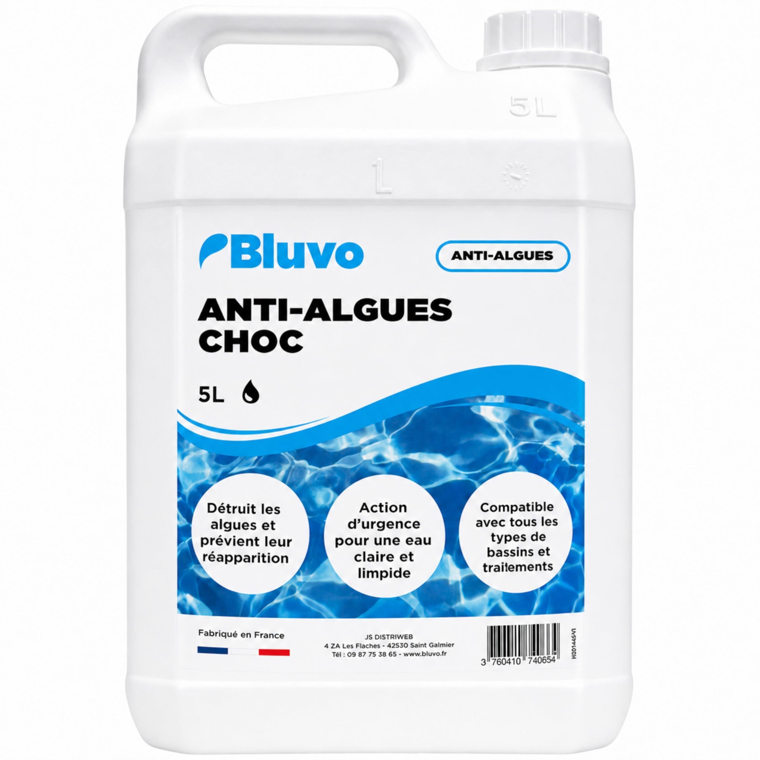 Algicide Anti-Algues Choc Piscine 5L | Rattrapage Eau Verte & Eaux Troubles | Double Action Préventive & Curative | Stop Algues pour Piscine et Spa