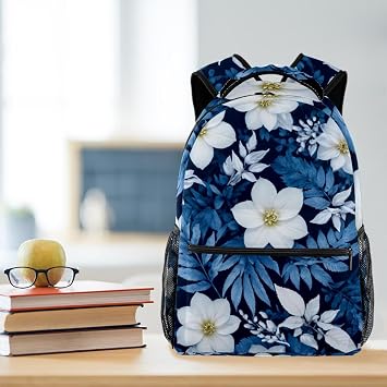 Floral Flower Leaf Seamless Pattern, Blu (2) Official Backpack School Bag with Adjustable Straps