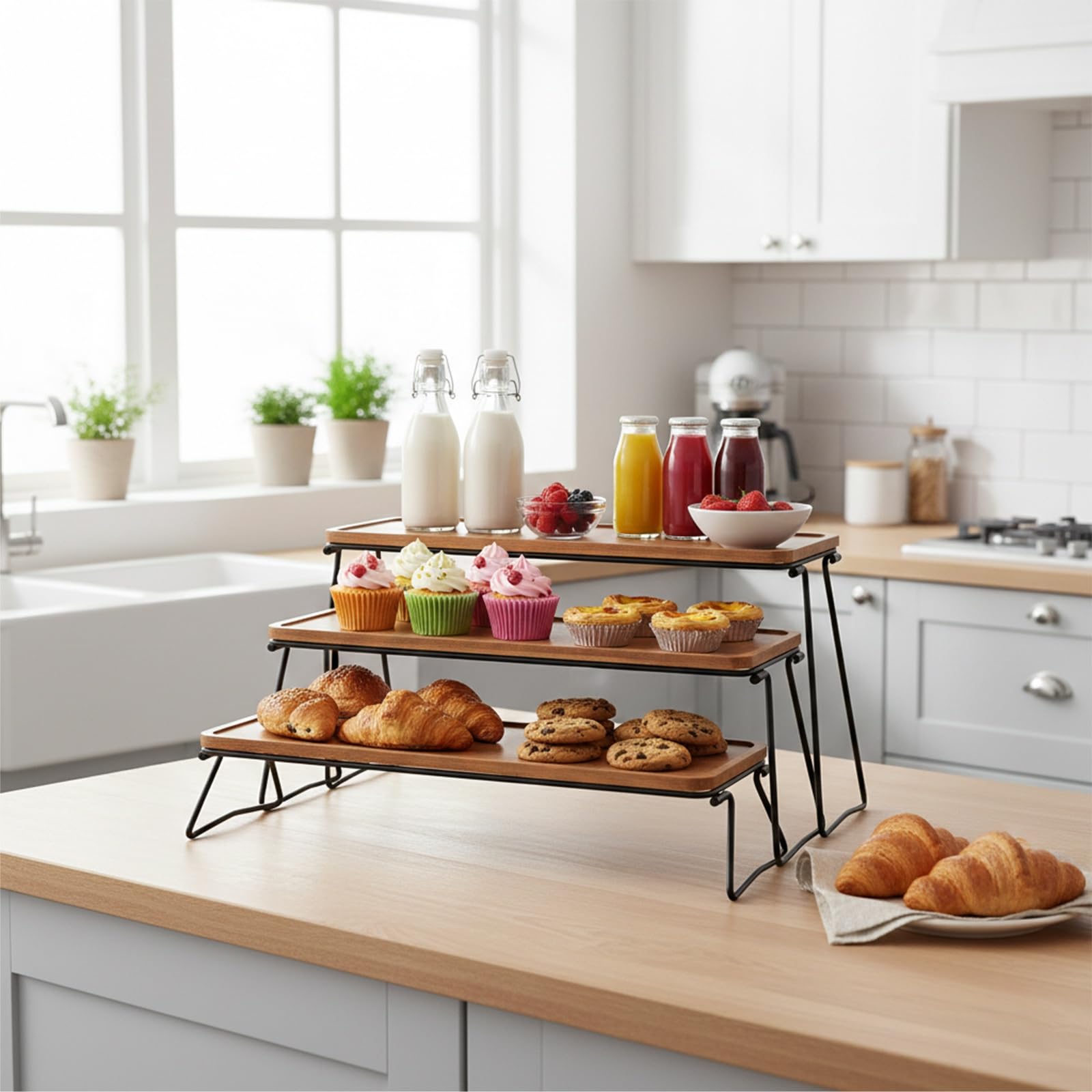 Fibogollo Servierständer Akazienholz 3-stöckig klappbar 40cm
