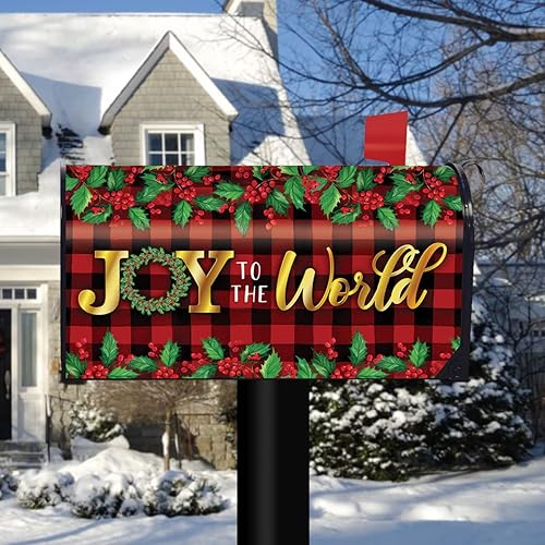 Briarwood Lane Joy to The World - Funda magnética para buzón de correo con diseño de bayas a cuadros estándar