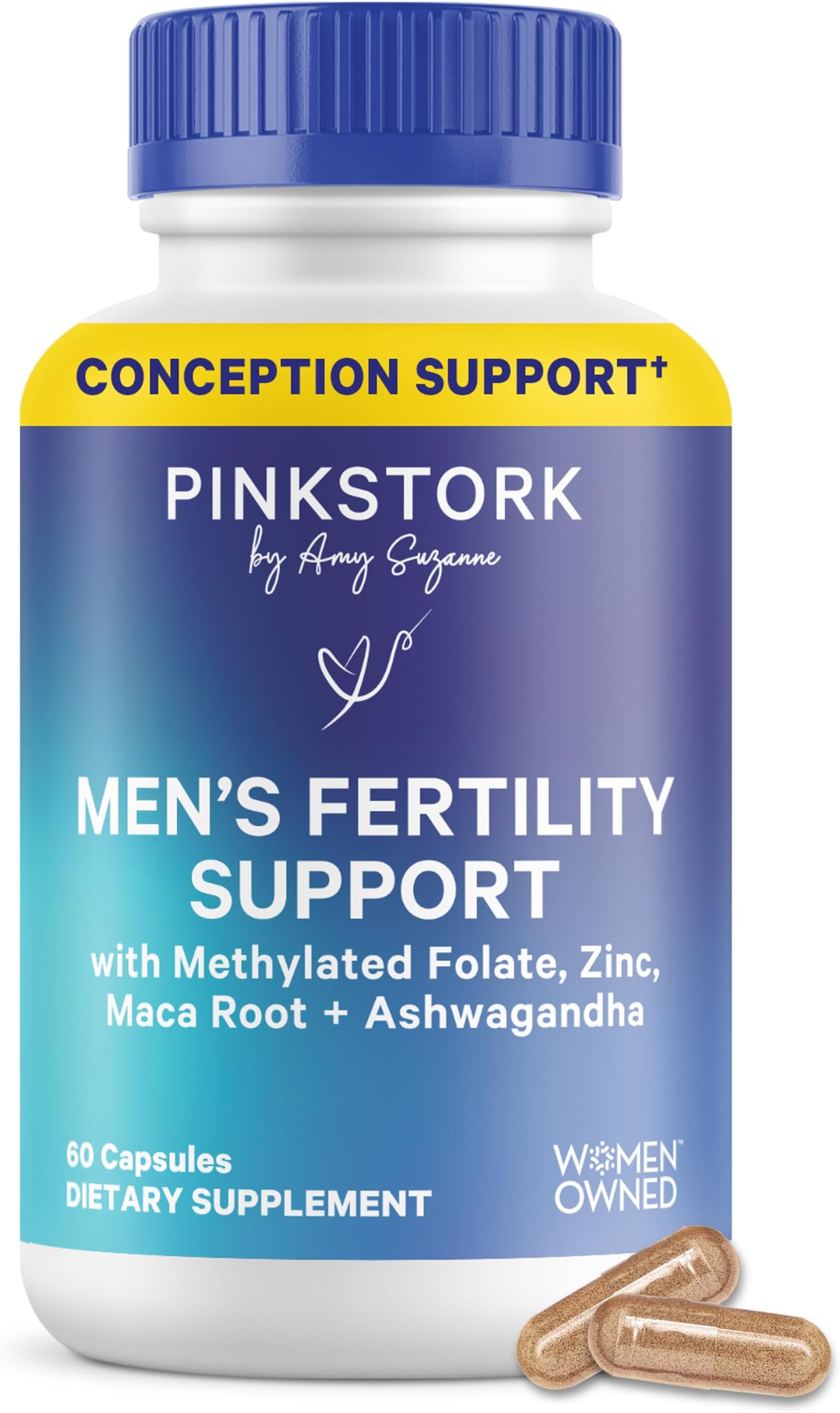 BlueStork Men's Fertility Support - Supports Conception for Him - Male Prenatal Vitamins with Maca Root, Ashwagandha, Folate, B12 - Sperm Heath, Drive, Motility - 60 Capsules