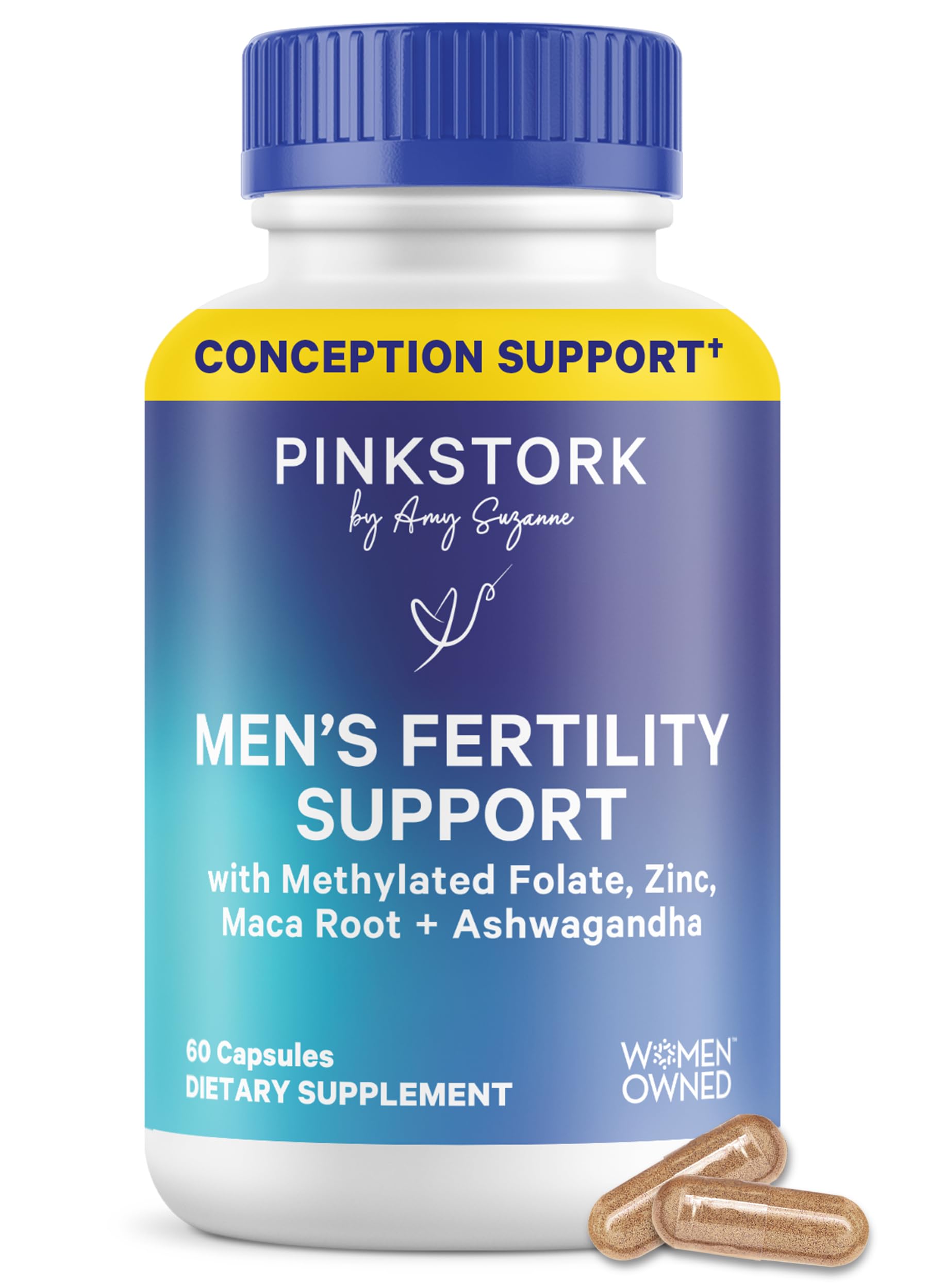 Pink Stork BlueStork Men's Fertility Support - Supports Conception for Him - Male Prenatal Vitamins with Maca Root, Ashwagandha, Folate, B12 - Sperm Heath, Drive, Motility - 60 Capsules