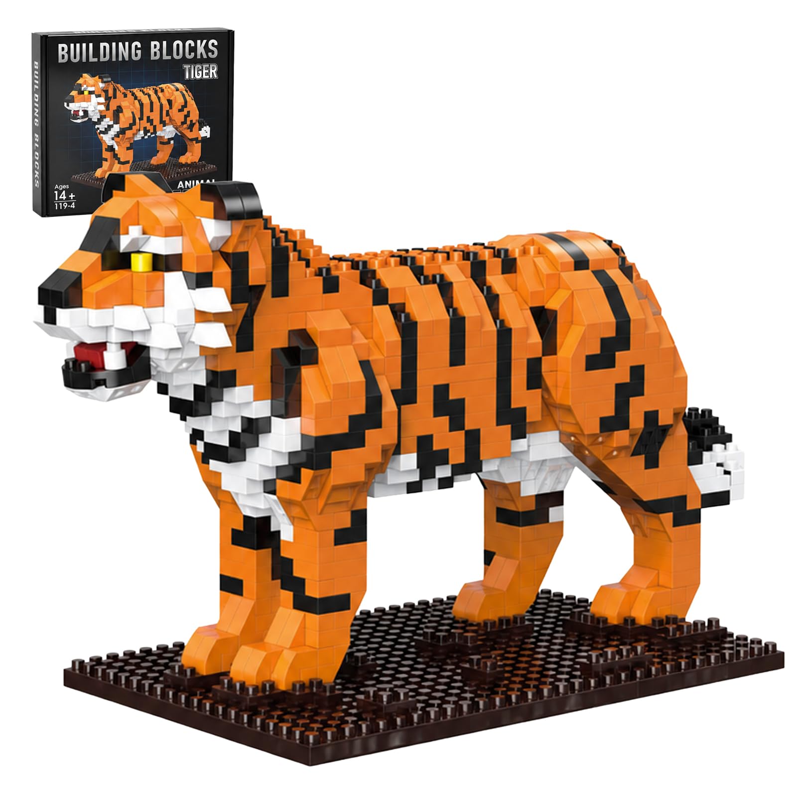 980+PCS 3D Tiger Micro Blocks Set, Animal Building Blocks for Adults & Collectors, DIY Brick Ornament, Non-Fading Plastic Construction, Perfect Tiger Gifts for Men & Women (8x18x10.2cm)