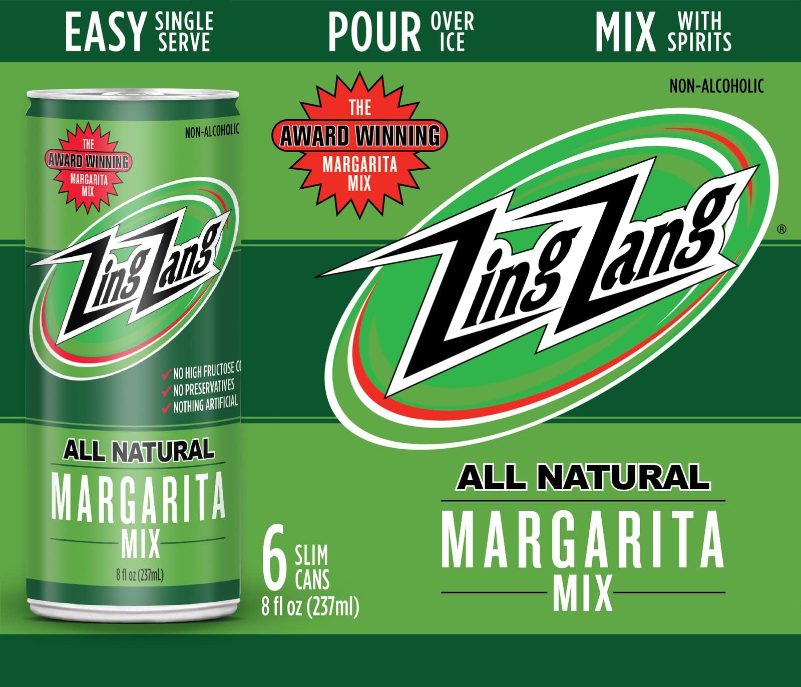 Zing Zang Original Margarita Cocktail Mix, Yellow-green, 8 Fl Oz (Pack of 6)