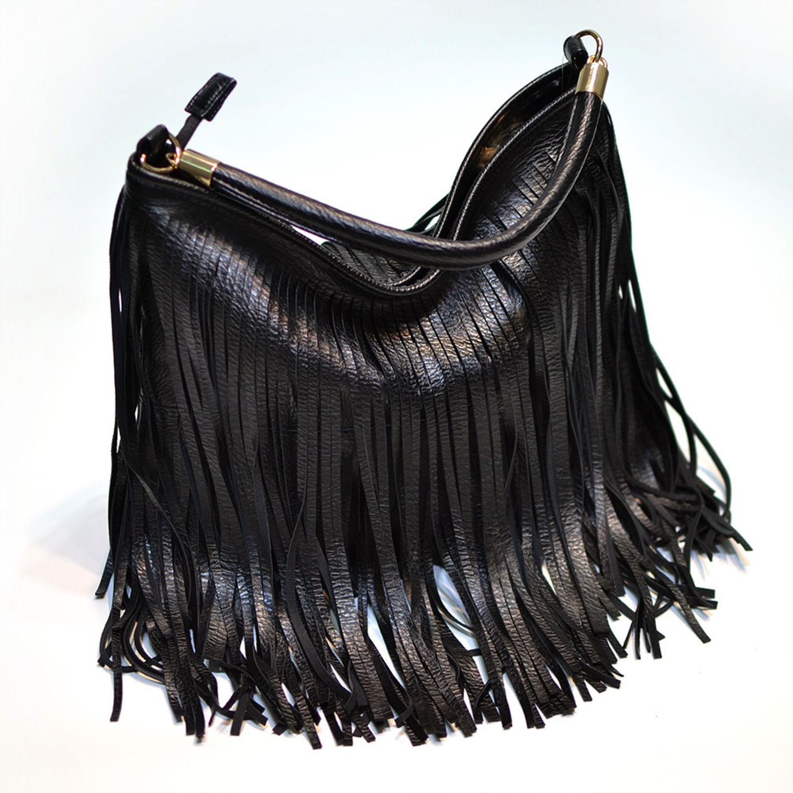 CORIOS Borsa a Mano Donna con Frange Borsa a Spalla in PU Pelle Stile Boemo Borsa a Tracolla Design con Frange Bilaterali Accessorio Trendy e Versatile Nero