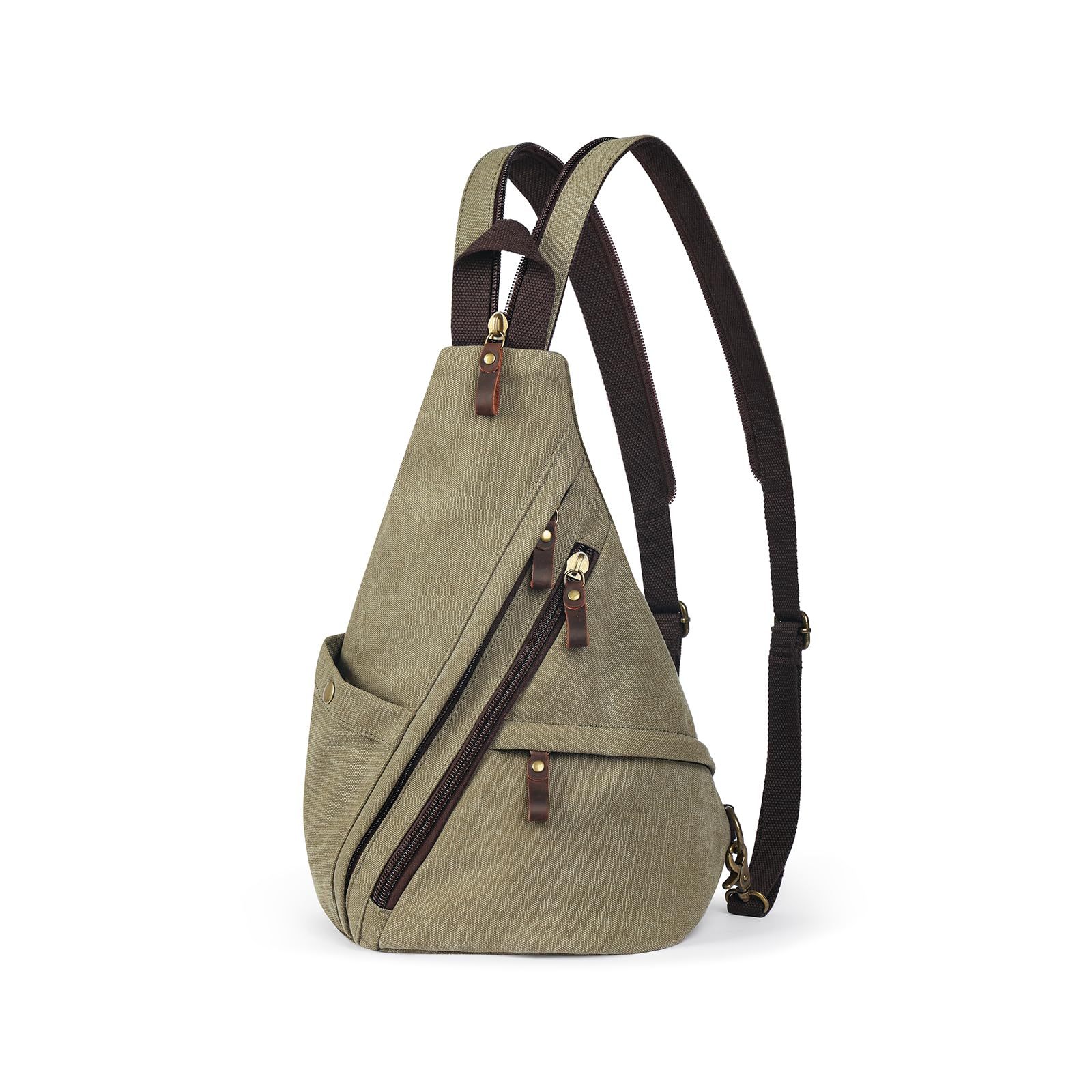 Mochila Sling Vintage Lona y Cuero Crazy Horse Unisex | Bolsa Bandolera Convertible 3 en 1 Cruzada Pecho Mochila | Gran Capacidad Viaje Senderismo | 4 Colores