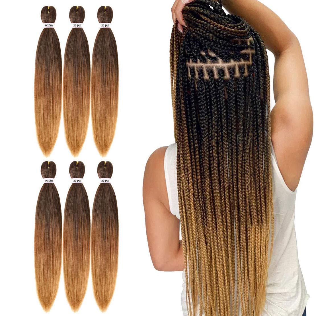 Pre Stretched Braiding Hair 22 Inch 6 Packs Professional Soft Yaki braiding Hair For Braids Hot Water Setting Synthetic Crochet Hair Extensions(1B/30/27)
