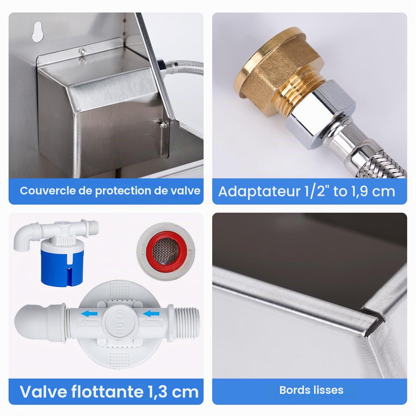 Abreuvoir Automatique pour Chien Abreuvoir en Acier Inoxydable 8L pour Bétail avec Tuyau d’Eau 100cm et 150cm Kit de Soupape à Flotteur de Remplissage Automatique Réservoir d’Abreuvoir
