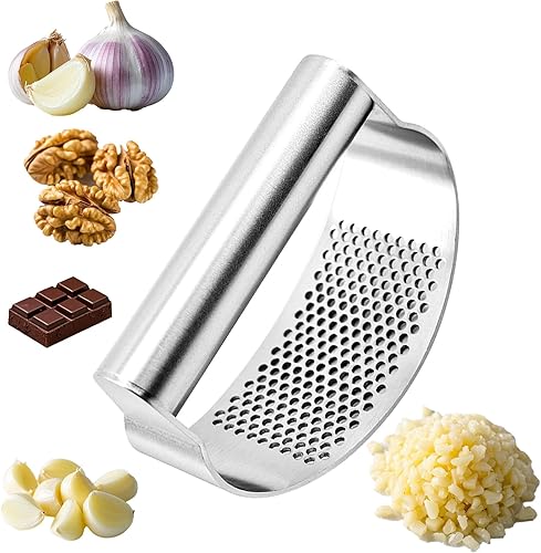 Mecedora de prensa de ajo de acero inoxidable 316, trituradora de ajo ergonómica con asa, picadora de ajo resistente apta para lavavajillas,