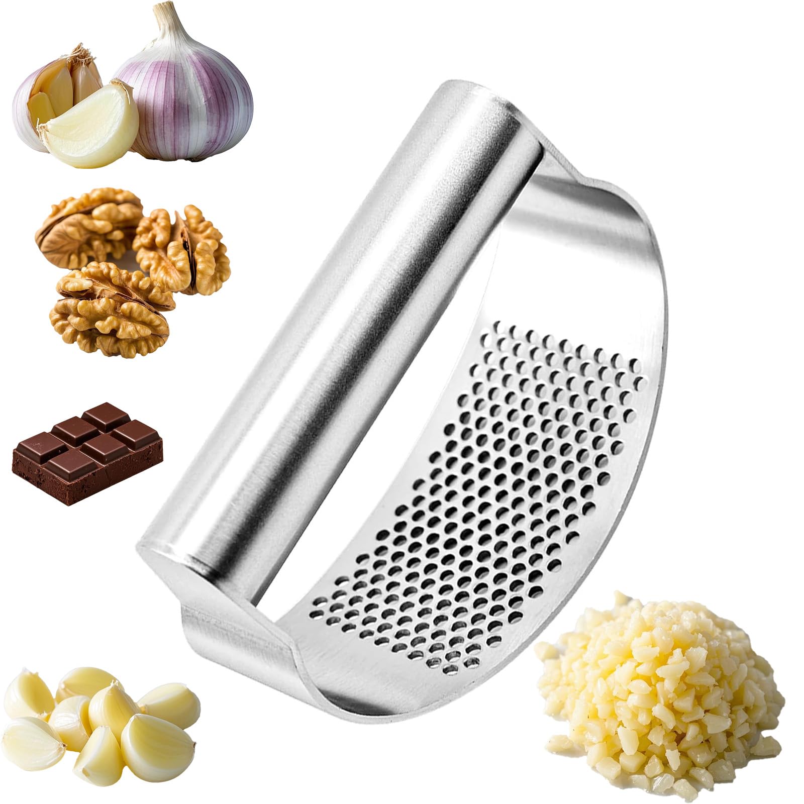 316 Stainless Steel Garlic Press Rocker Ergonomic Garlic Crusher with Handle Heavy Duty Dishwasher Safe Garlic Mincer Rust