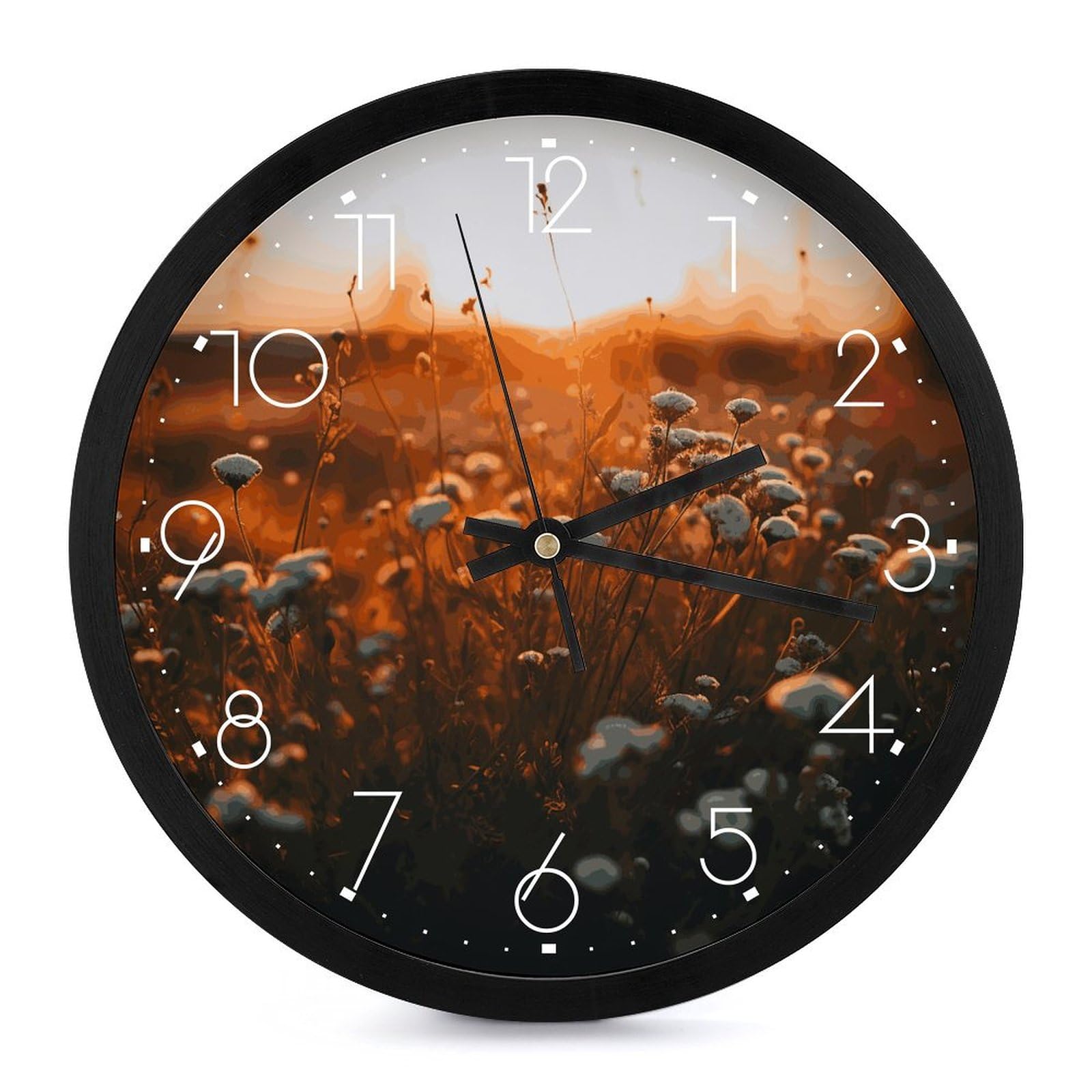 Horloge murale silencieuse sans tic-tac à piles motif floral 25,4 cm