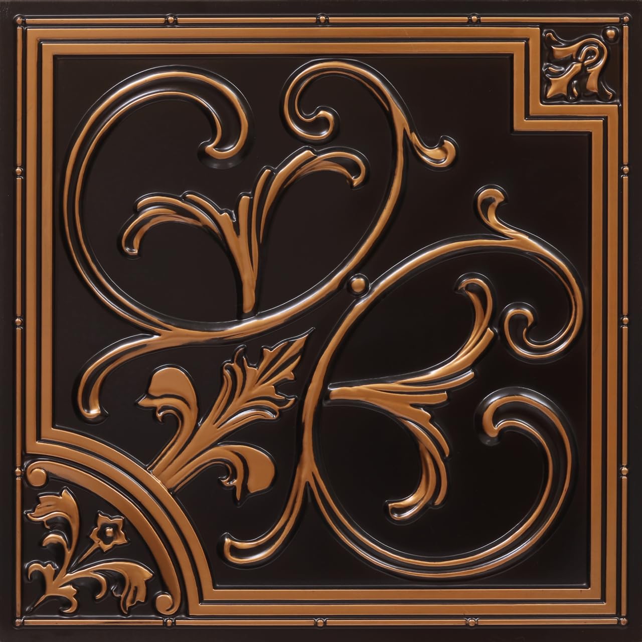 Lilies and Swirls-Faux Tin Ceiling Tile - Antique Copper 25-Pack