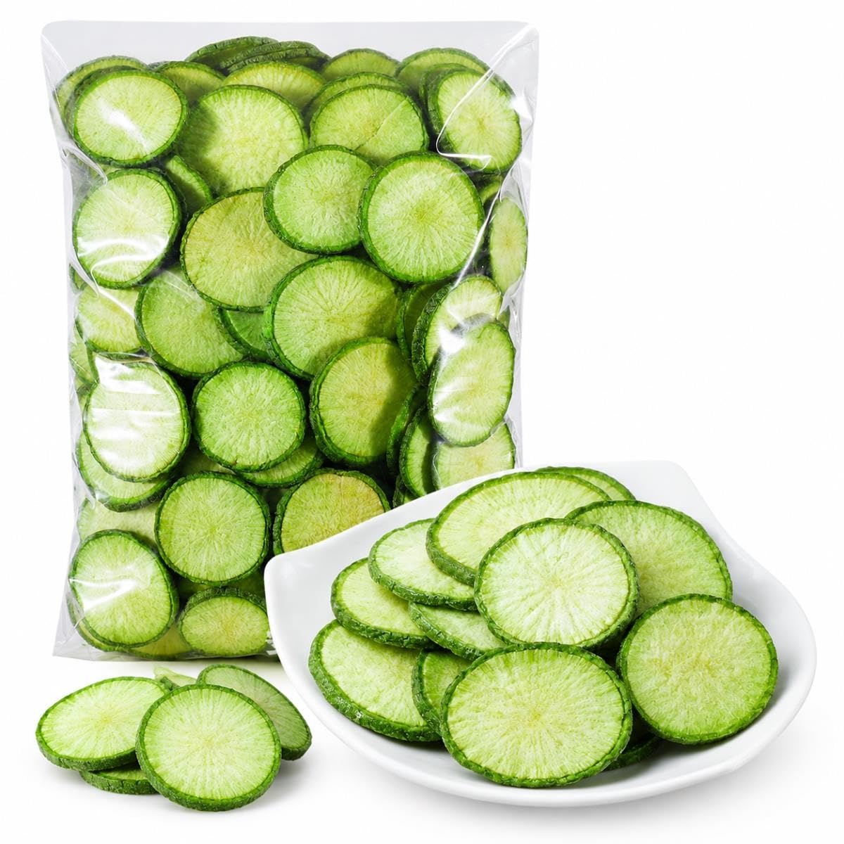 Grüner Rettich Chips, Getrocknete Rettichscheiben, Gemüsesnack, 500g