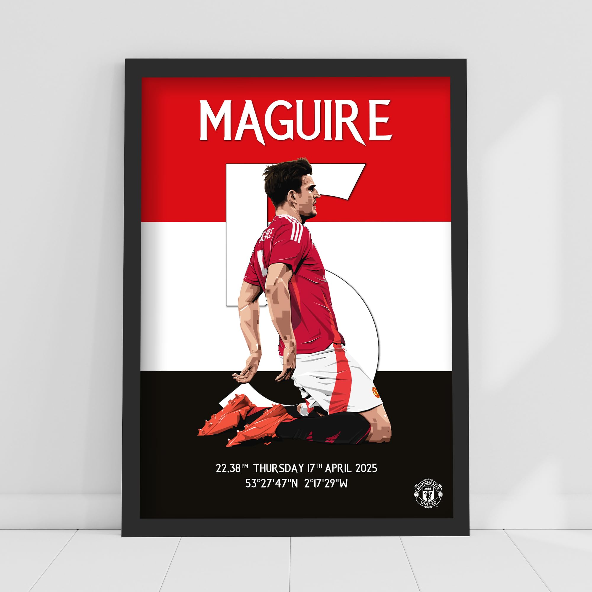 Themed Manchester United FC Print - Harry Maguire V Lyon Goal Celebration Illustration Poster (21cm x 29.7cm - A4)