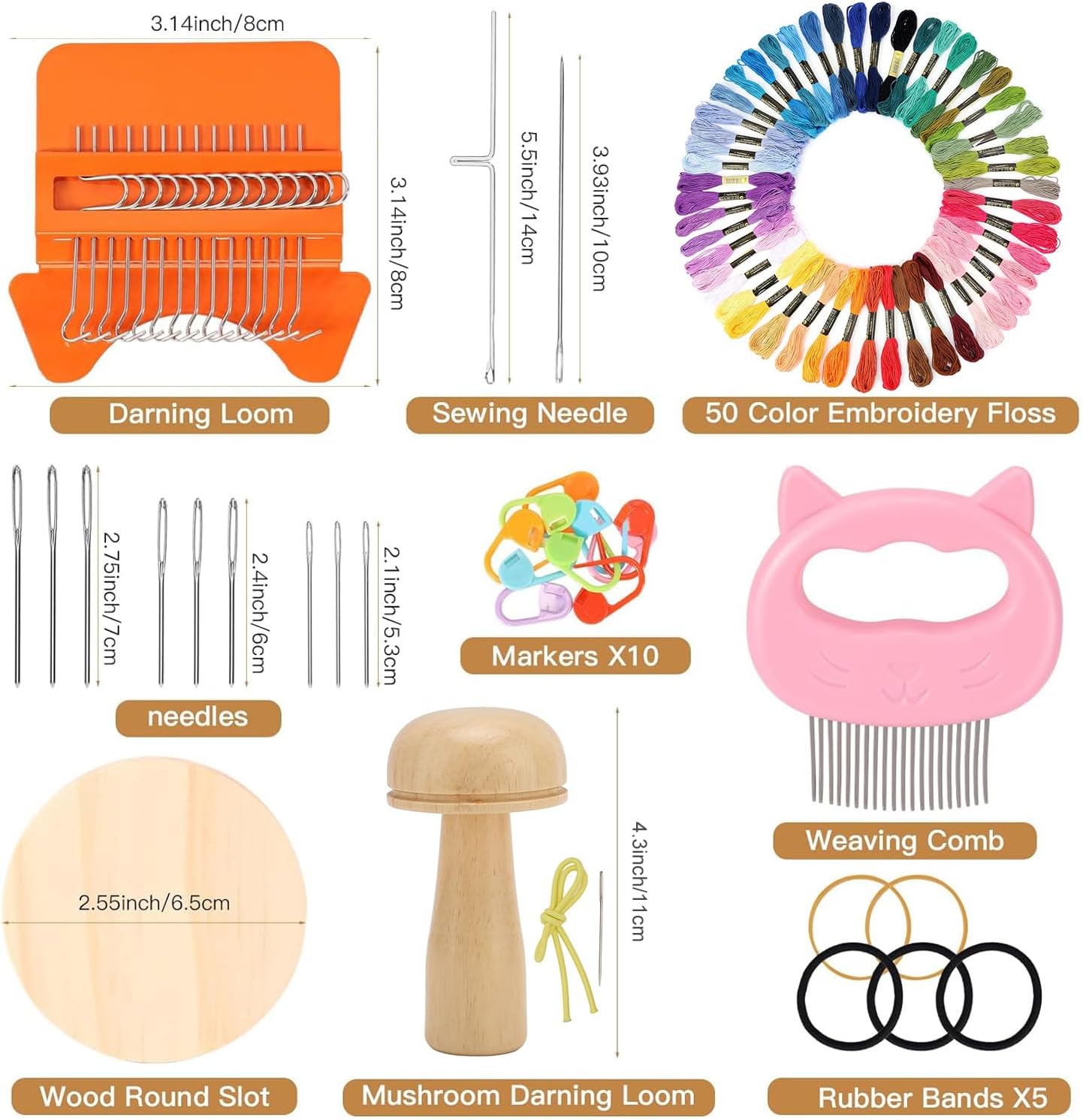 Knit Patch Kit PatchMaker 2.0, Portable Mushroom Darning Loom with 9 Pcs Large Eye Needles 50 Colors Thread for Holes Repair on Socks & Jeans, Weaving Tool Set for Quickly Sewing Repair(Orange)