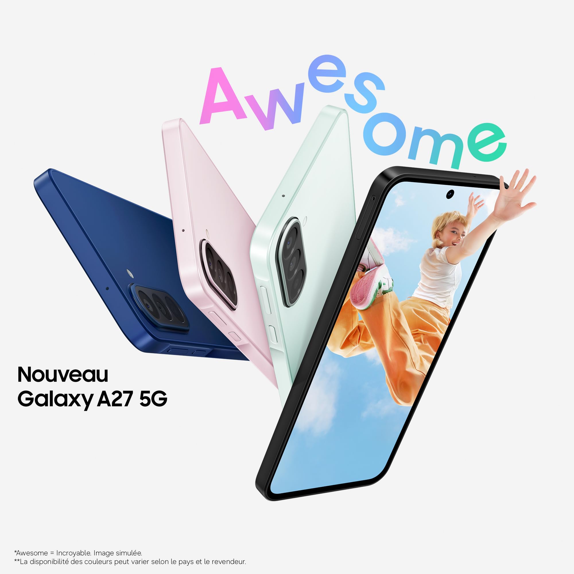 Samsung Galaxy A27 5G, Smartphone Android, 128 Go, Bleu, Version FR | Entourer pour Chercher, Effaceur d'Objet, Transcription Vocale, 3 Objectifs Photo, IP64, Batterie 5000 mAh, 6 générations OS