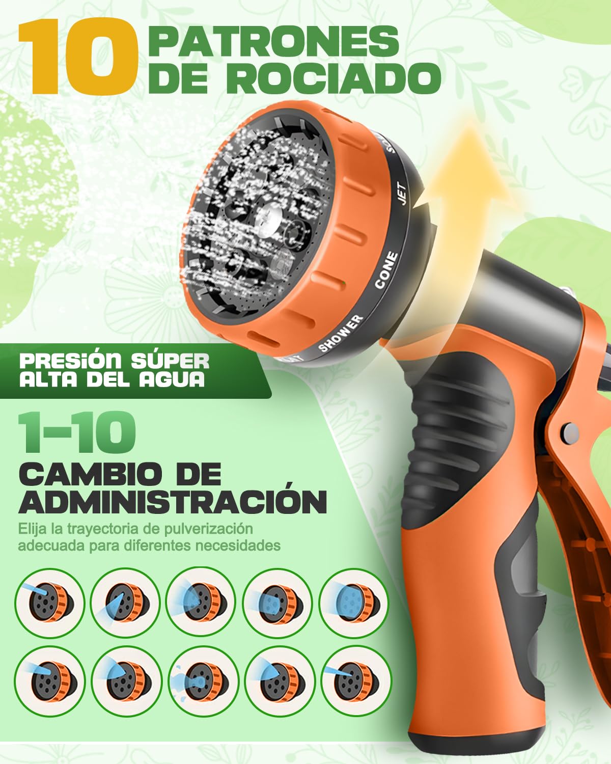 Manguera Jardín Extensible 45m de Alto Rendimiento, Manguera Flexible Extra Larga para Grandes Superficies y Limpieza, Conectores de Latón 3/4" y Boquilla Ergonómica de 10 Funciones