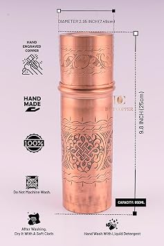 El Yapımı Bakır Su Matarası, 950 ml, Kadife Kutulu