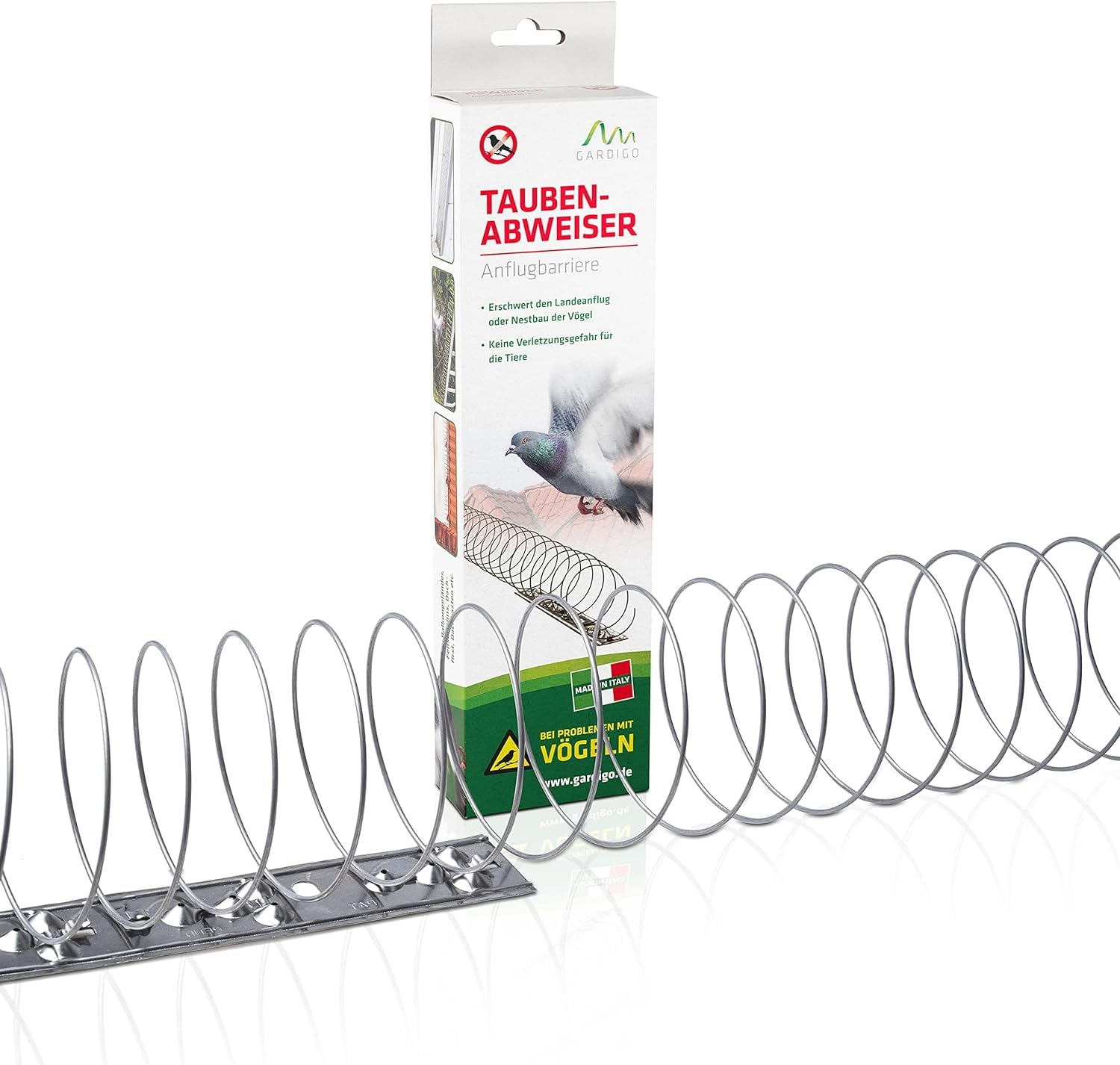 Gardigo® Dissuasori per Piccioni | 4 Spirali da 125cm, Lungh. Tot. 5 m | Scaccia Piccioni in Acciaio Inox | Made in Italy | Repellente Piccioni | Allontana Piccioni da Balcone | Spirale Anti Piccioni