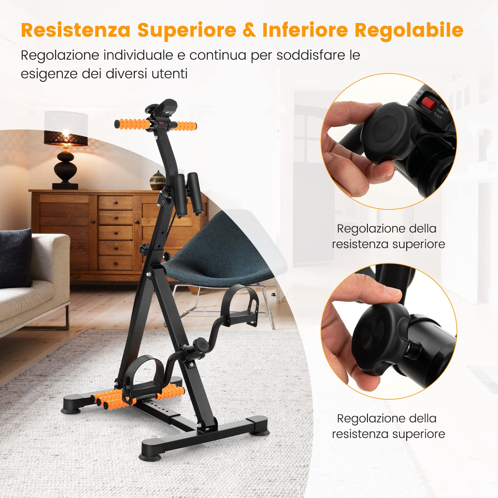 COSTWAY Cyclette a Pedali, Macchina per Fitness Mani, Braccia, Gambe e Ginocchia con Massaggio e Monitor LCD, Altezza e Lunghezza Regolabili