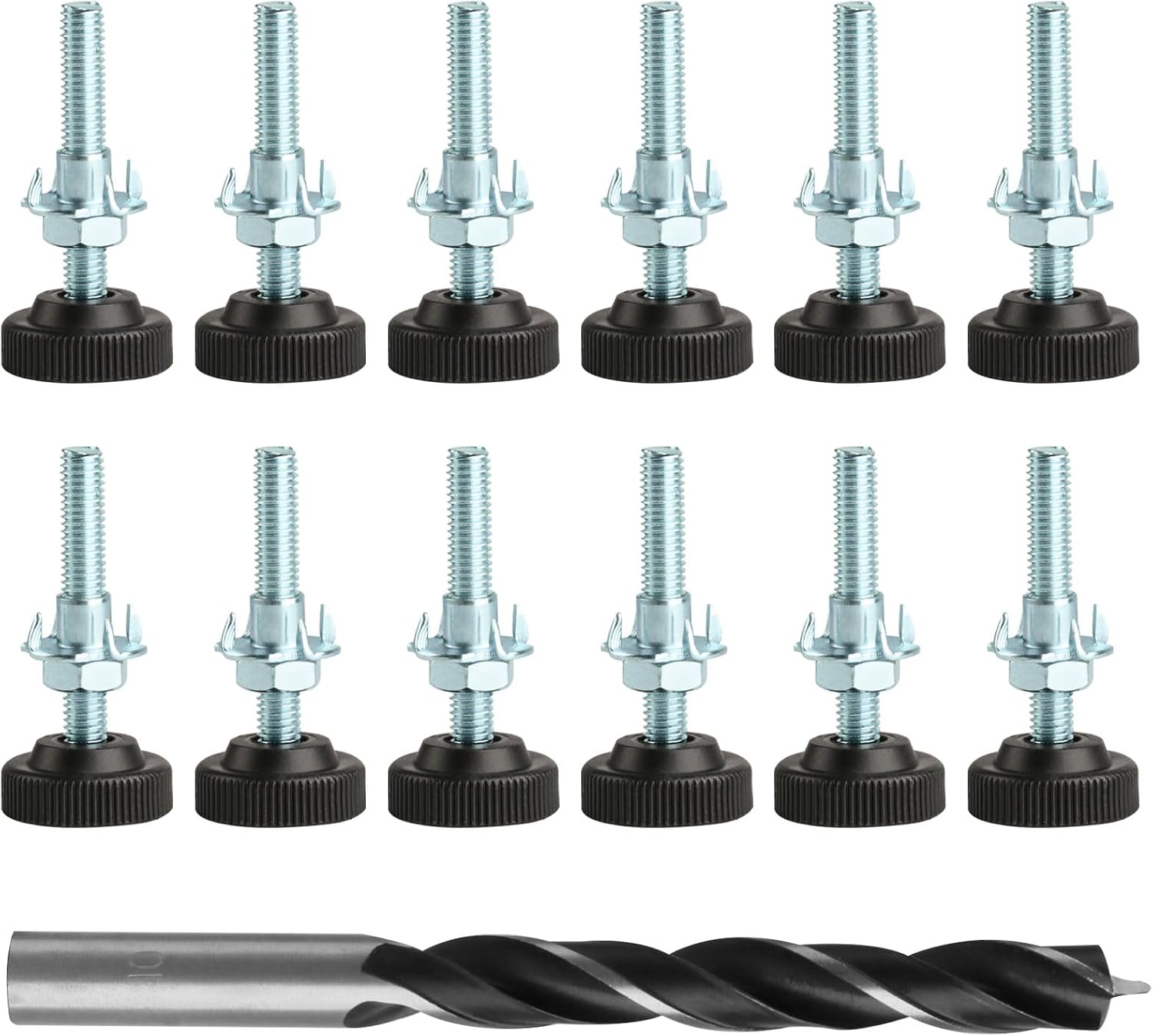 Pack of 12 Levelling Feet M8 x 50 mm Adjustable Furniture Feet Adjusting Plate Adjustment Screw Furniture Feet Height-Adjustable Feet for Furniture Chair Legs Table Screw Feet with Nut/Drills