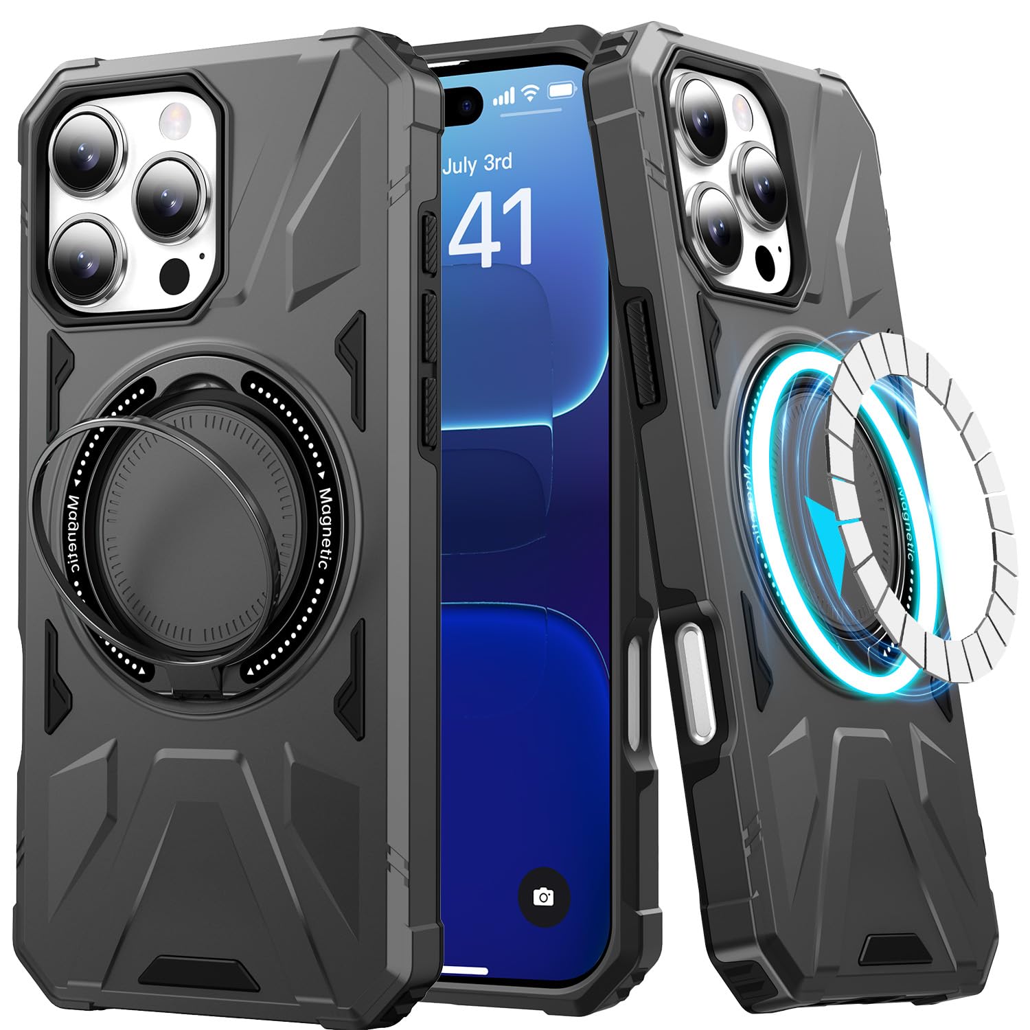 LUMARKE Strong Magnetic for iPhone 16 Pro Case - Military-Grade Drop Tested - Built-in Kickstand Shockproof Protective Phone Cover 6.3” for Women