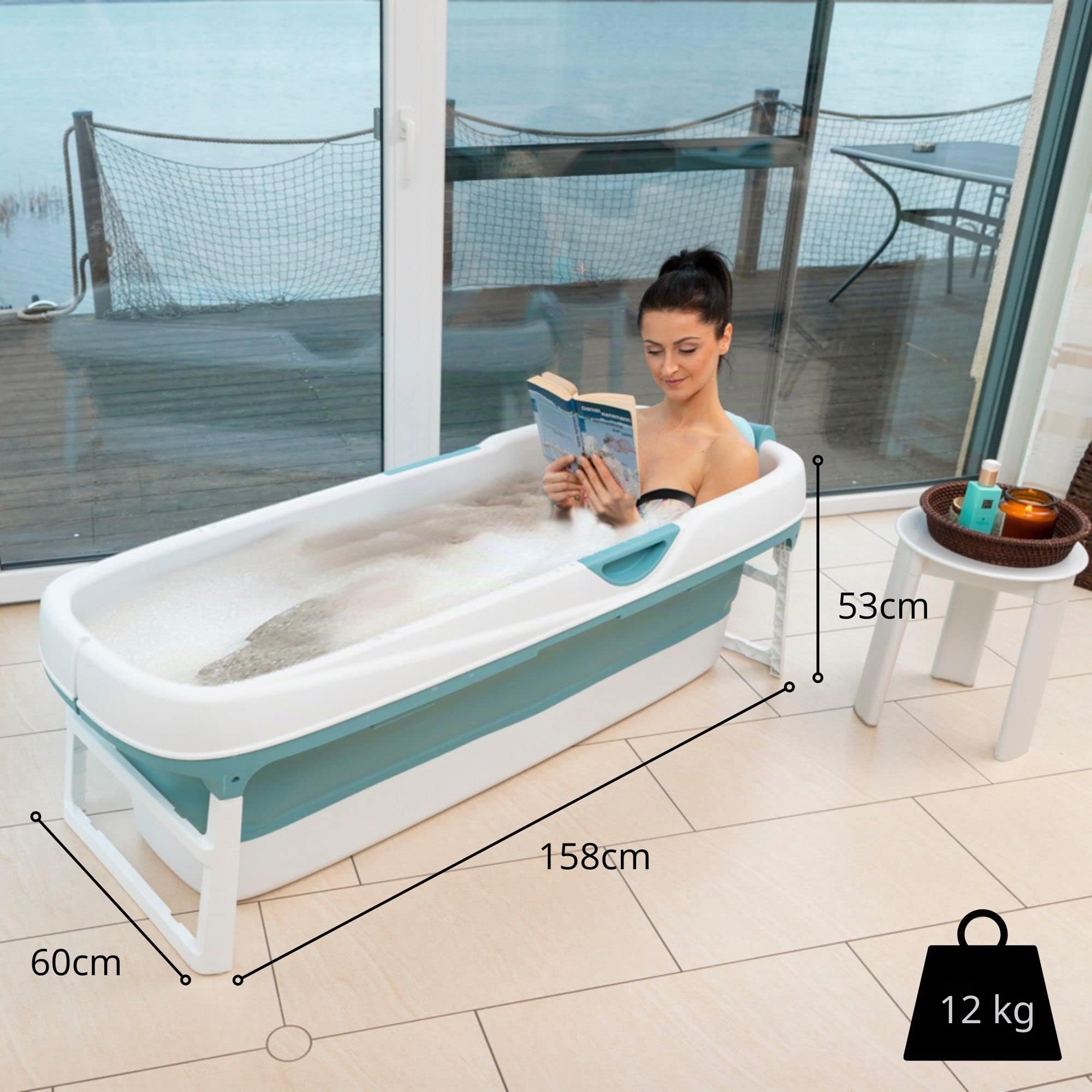 CRS Vasca da bagno pieghevole per adulti | Dimensioni: 158 cm | ideale per piccoli bagni | ortatile da posizionare sotto la doccia