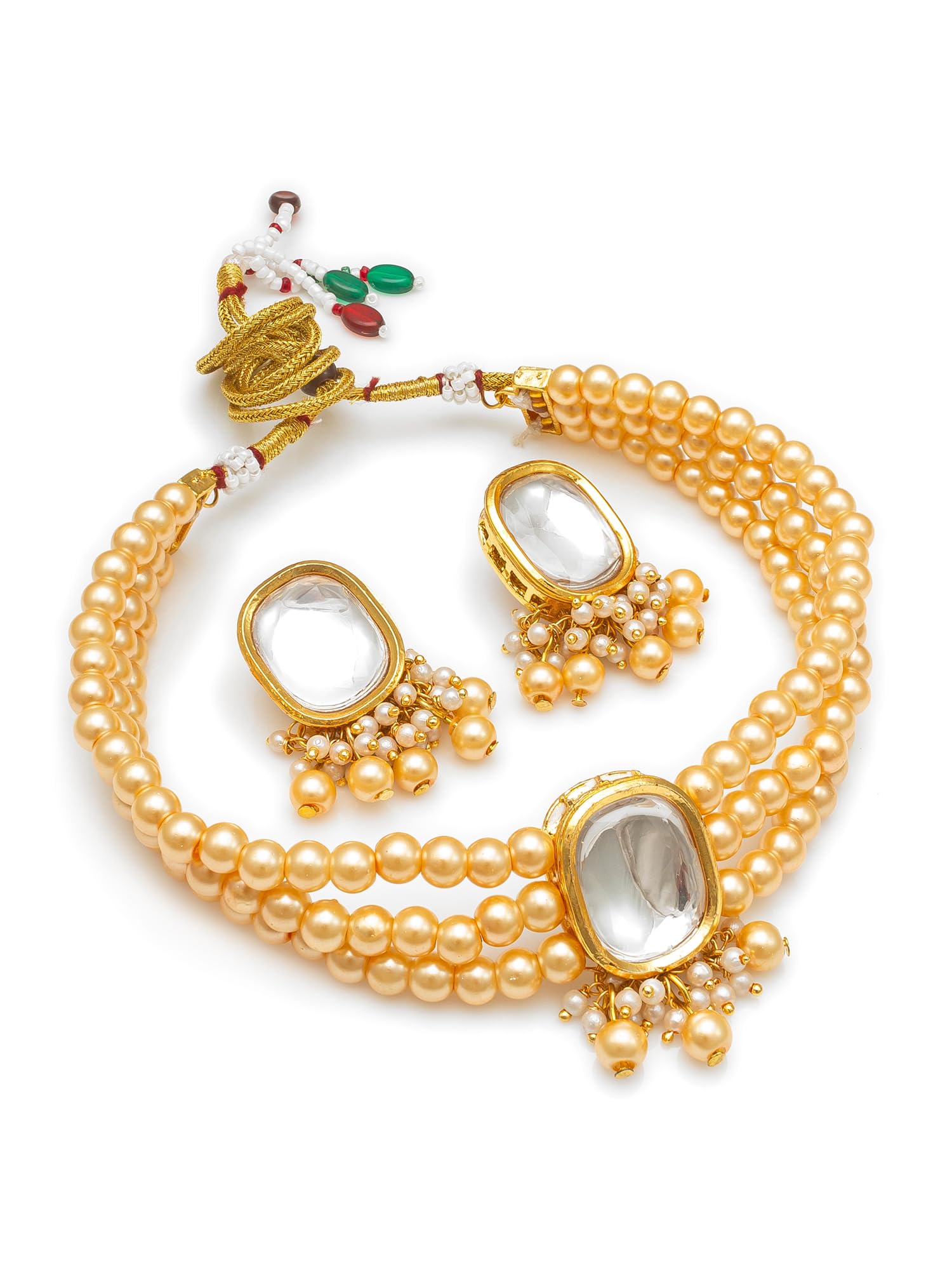 18k Gold Plated Latest Stylish Fancy Choker Traditional Pearl Necklace Jewellery Set for Women-NK4730