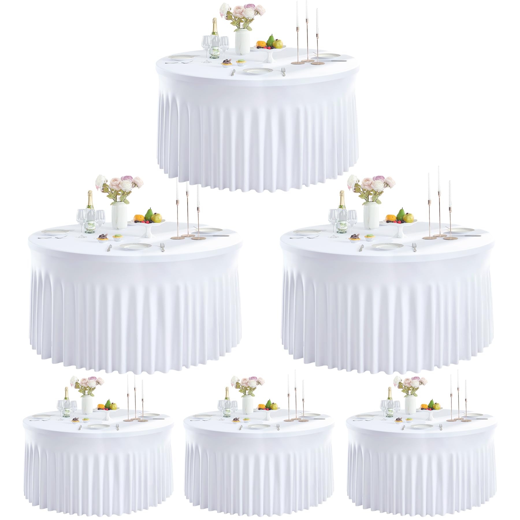 Outpain 6 Pack White Spande Round Tablecloths for 72 in Tables, 132Inch