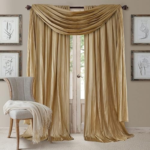 Elrene Home Fashions Athena - Juego de paneles de cortina de seda sintética para ventana y cenefa