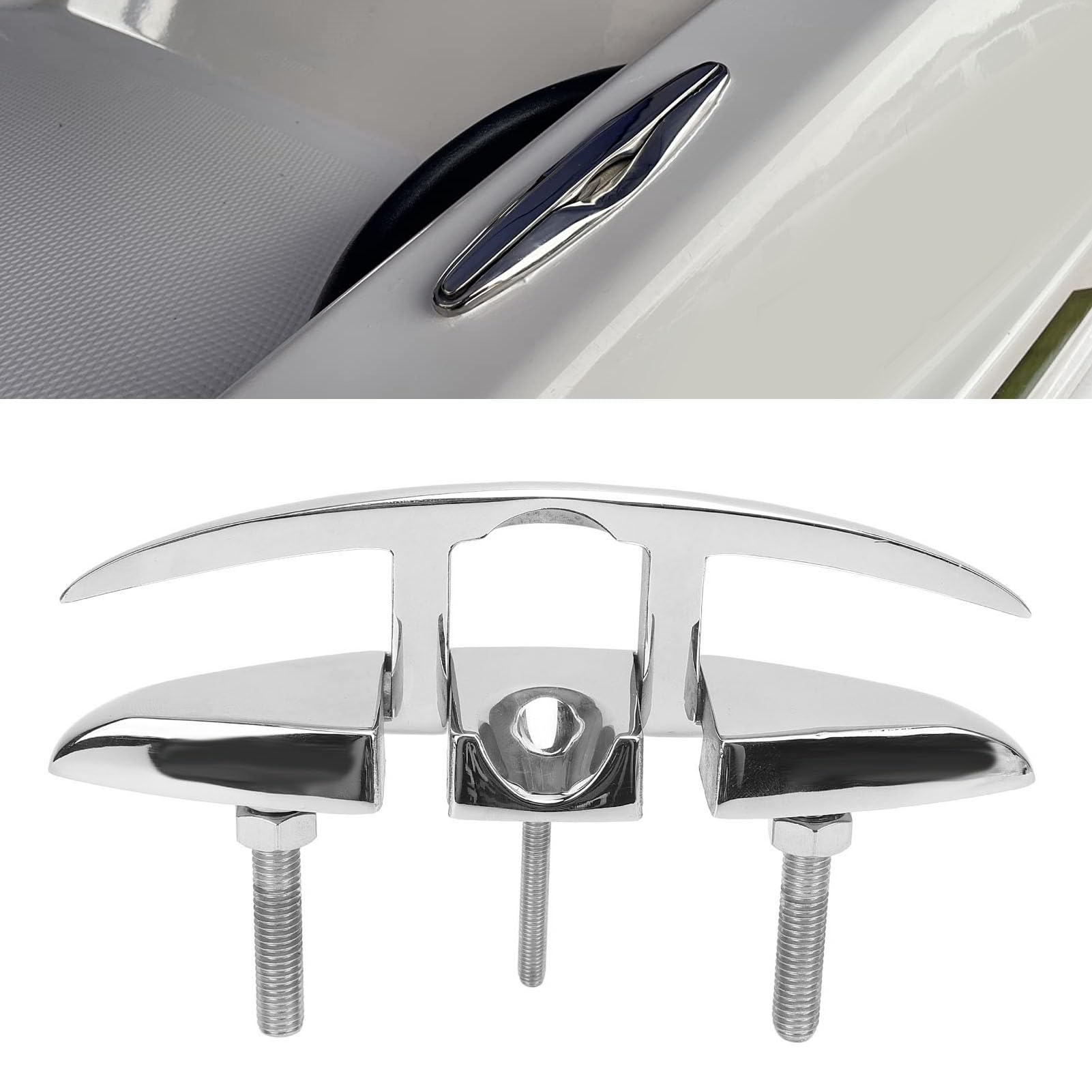 Fabater Boat Cleat, 6in Pull Up Boat Folding Cleat, Stainless Steel Marine Cleat Boat Flip Up Cleat Boat Dock Cleats for RV Yacht Cargo Ship Speedboat, Marine Flip Up Dock Cleat