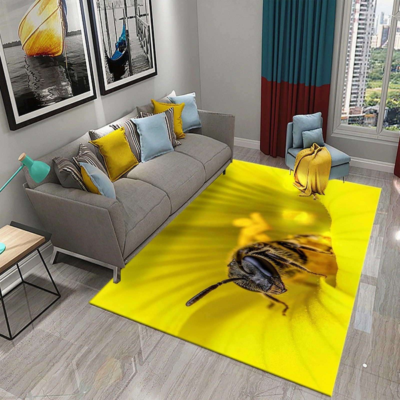 Tapis canapé abeille 3D anti-poussière en polyester doux pour un salon sain