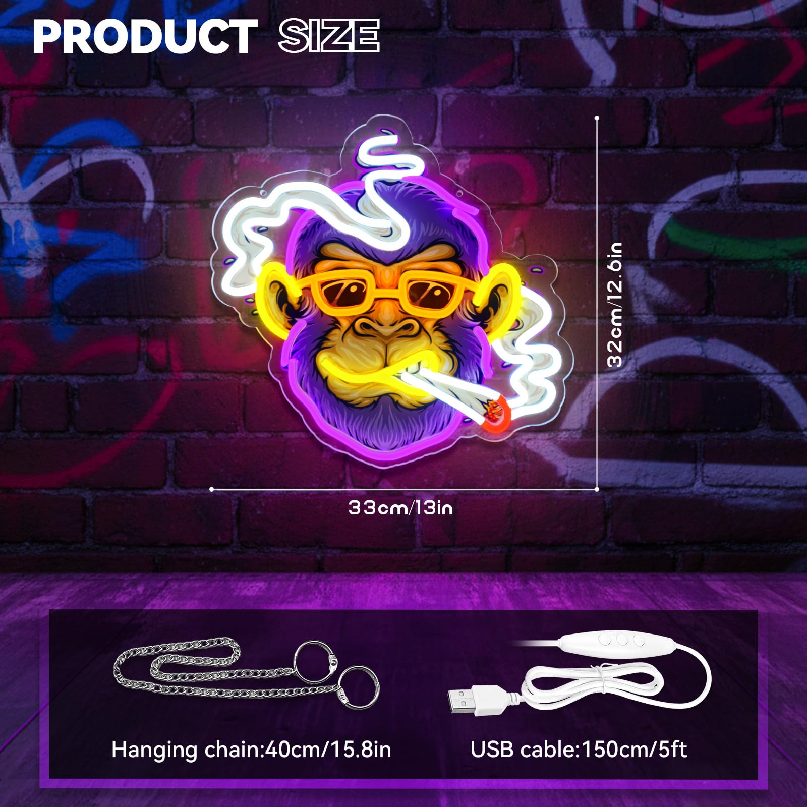 Cool Monkey Neon Sign, Smoking Monkey Led Sign for Wall Decor, Usb