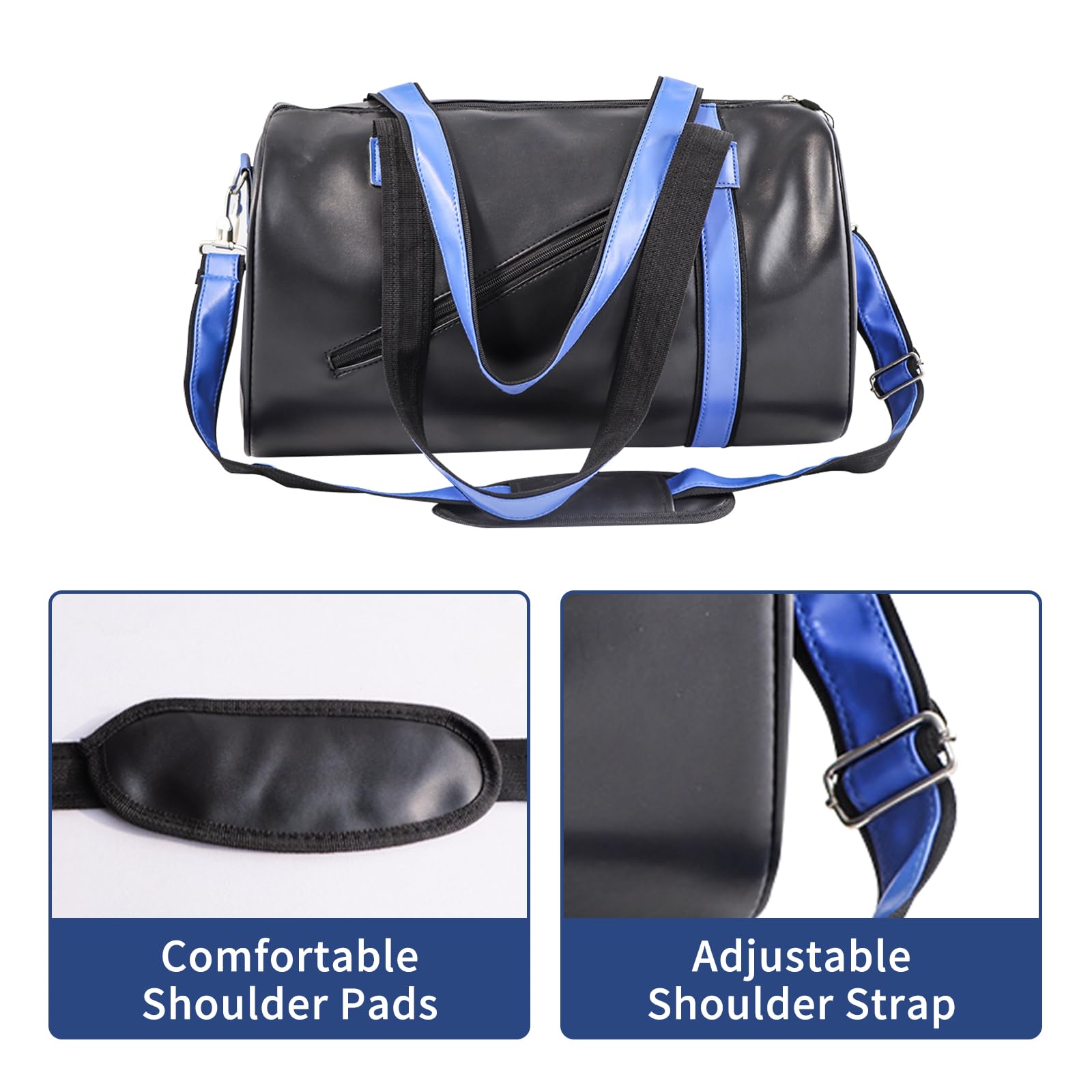 Sac de Sport pour Hommes Femmes Fitness Workout Sports Duffle Bag Cuir PU Grand Sac à Main Cylindre Crossbody Épaule Sac de Nuit pour Voyage, Affaires (Noir)