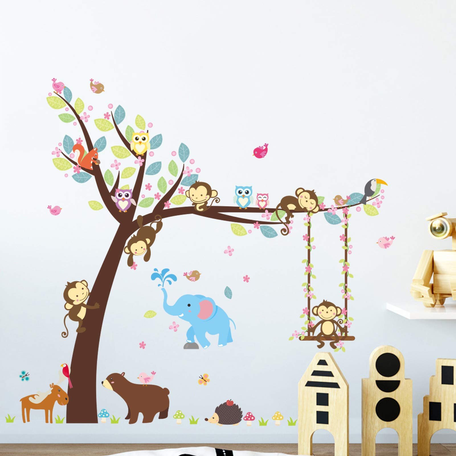 Buy Forest Animals Wall Decals for Boys Room, Cartoon Animals Wall Stickers Elephant Bear Monkey