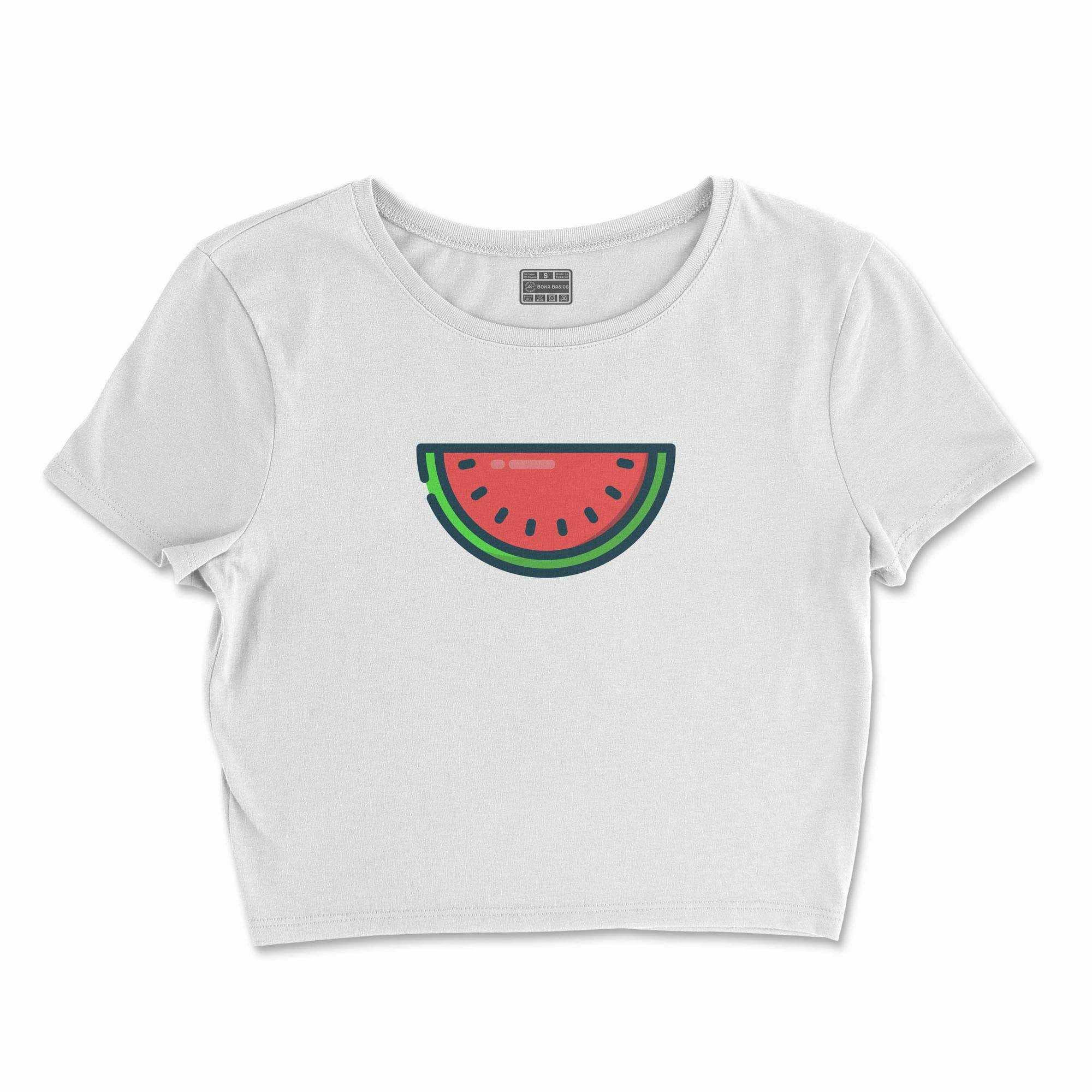 Bona Basics, Digitally Printed, Women's Basic Crop-Top,%100 Cotton, White, Casual, Women's Tops, Size: L