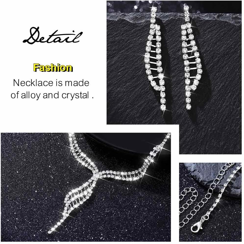 TWINKLEDE Wedding Rhinestone Necklace and Earrings Silver Bridal Jewelry Sets for Women - Image 6