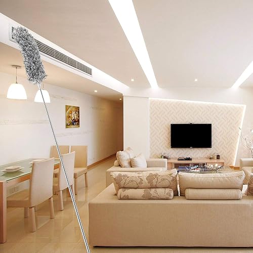 Miniatura 6 de Plumero de microfibra para limpieza con poste de extensión (acero inoxidable), extra largo de 110 pulgadas, con cabezal flexible, desmontables, sin