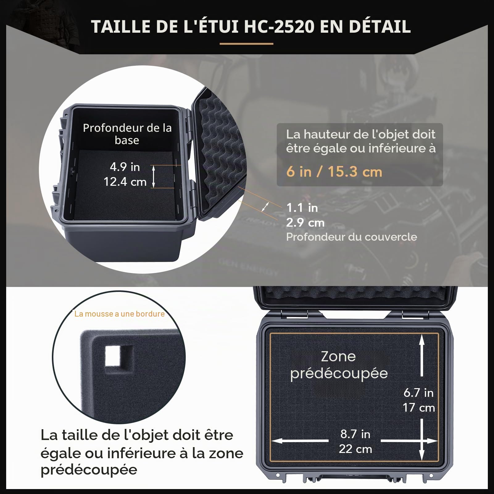 Lykus HC-2520 Mallette Valise Case étanche avec Mousse, Taille intérieure 25x19x15,5 cm, Convient pour Petit électronique et Plus
