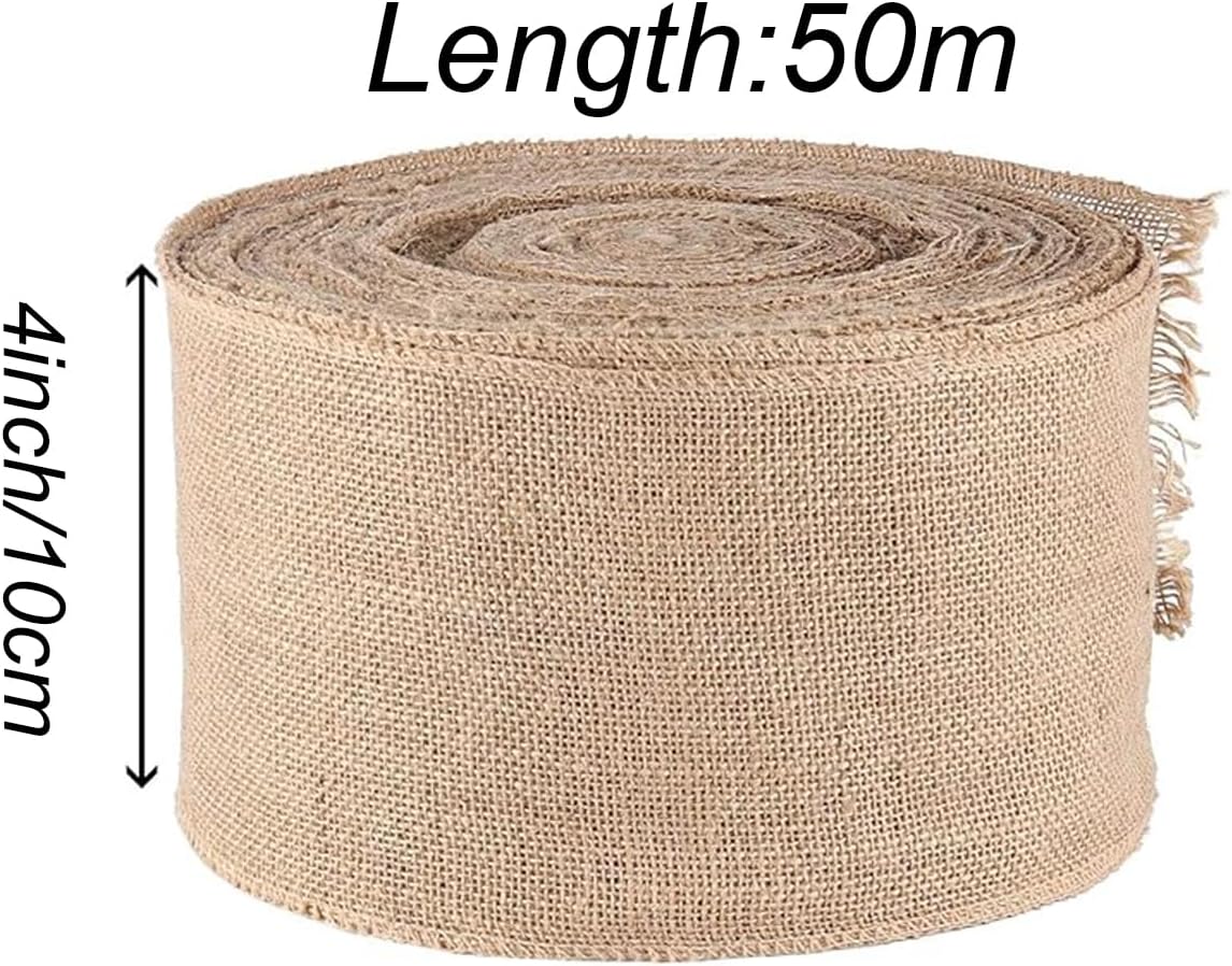 54 Yard 4 Inch Premium Burlap Ribbon, Natural Color Jute Fabric Crafts Pretty Ribbon for Arts, Crafts, Christmas Tree, Wedding Parties, Home Decor and DIY Projects